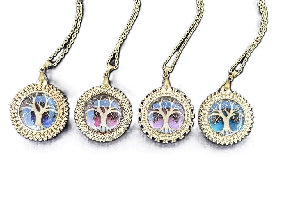 Tree of Life Wooden Pendant - Glow in the Dark Starry Background