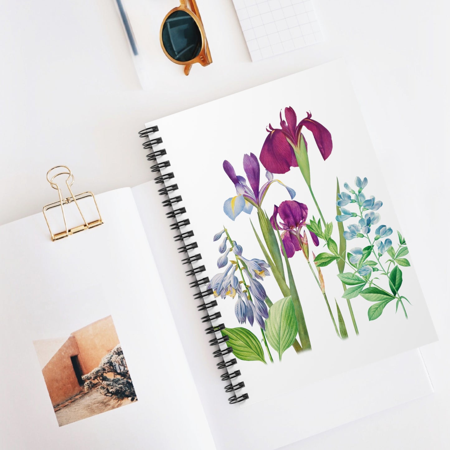 Vintage Style Watercolor Flowers - Spiral Notebook - Ruled Line