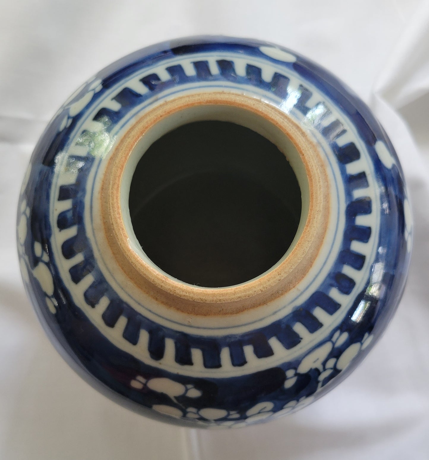 Antique Oriental Ginger Jar with Prunus Flowers, white and blue