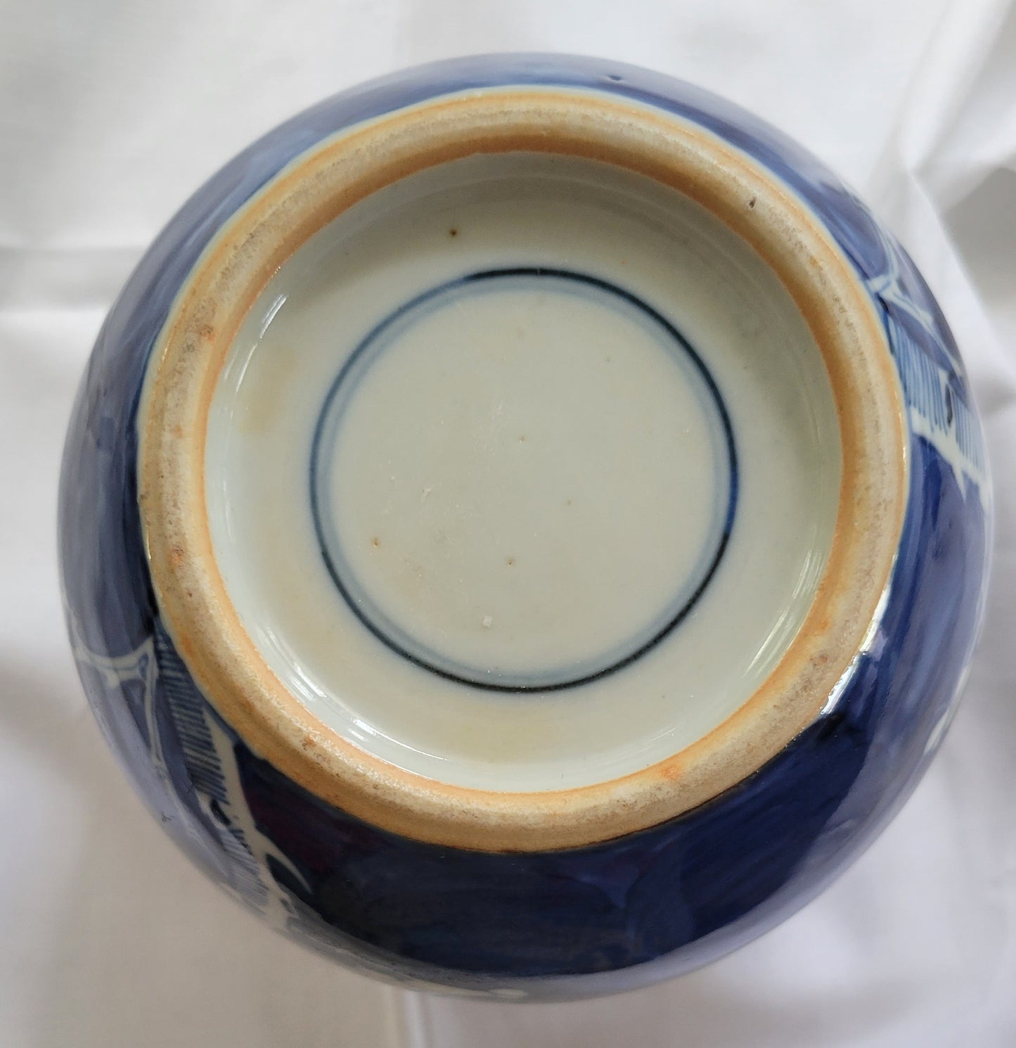 Antique Oriental Ginger Jar with Prunus Flowers, white and blue