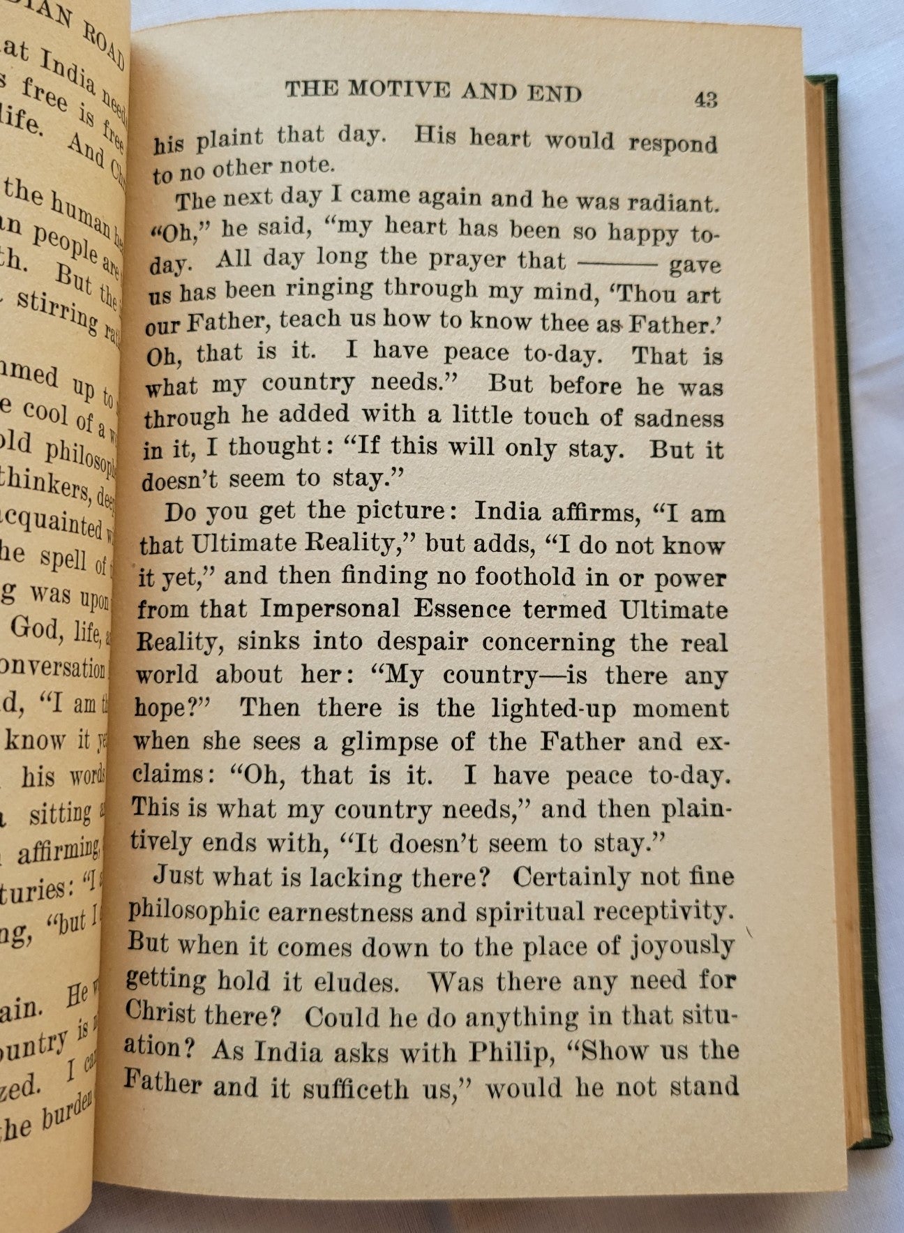 Antique book for sale "The Christ on Indian Road" by E. Stanley Jones, published by Abingdon Press, 1926. Page 43