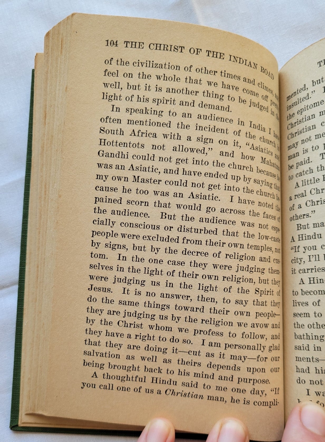 Antique book for sale "The Christ on Indian Road" by E. Stanley Jones, published by Abingdon Press, 1926. Page 104