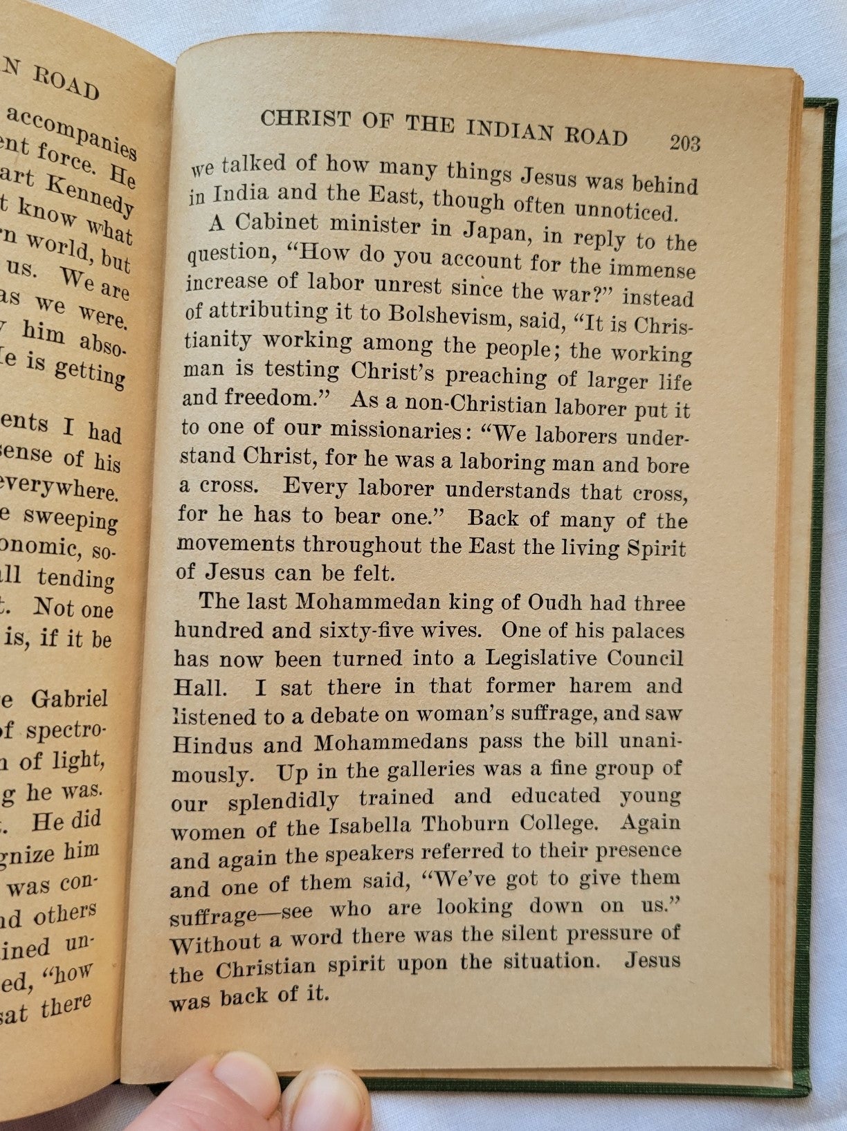 Antique book for sale "The Christ on Indian Road" by E. Stanley Jones, published by Abingdon Press, 1926. Page 203