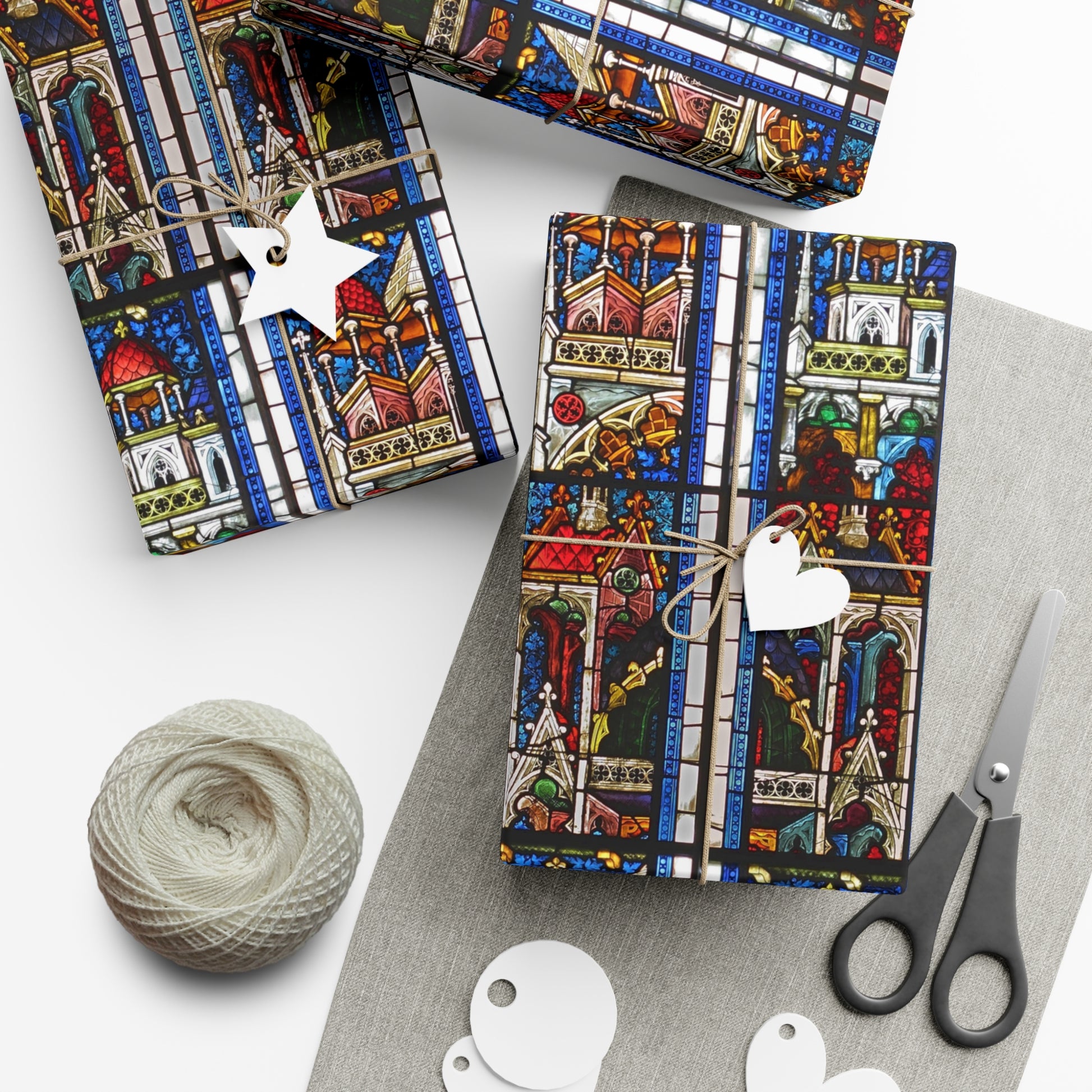 Gift wrap paper designed with stained glass panels from the castle chapel (the Schlosskapelle) at Ebreichsdorf, south of Vienna.