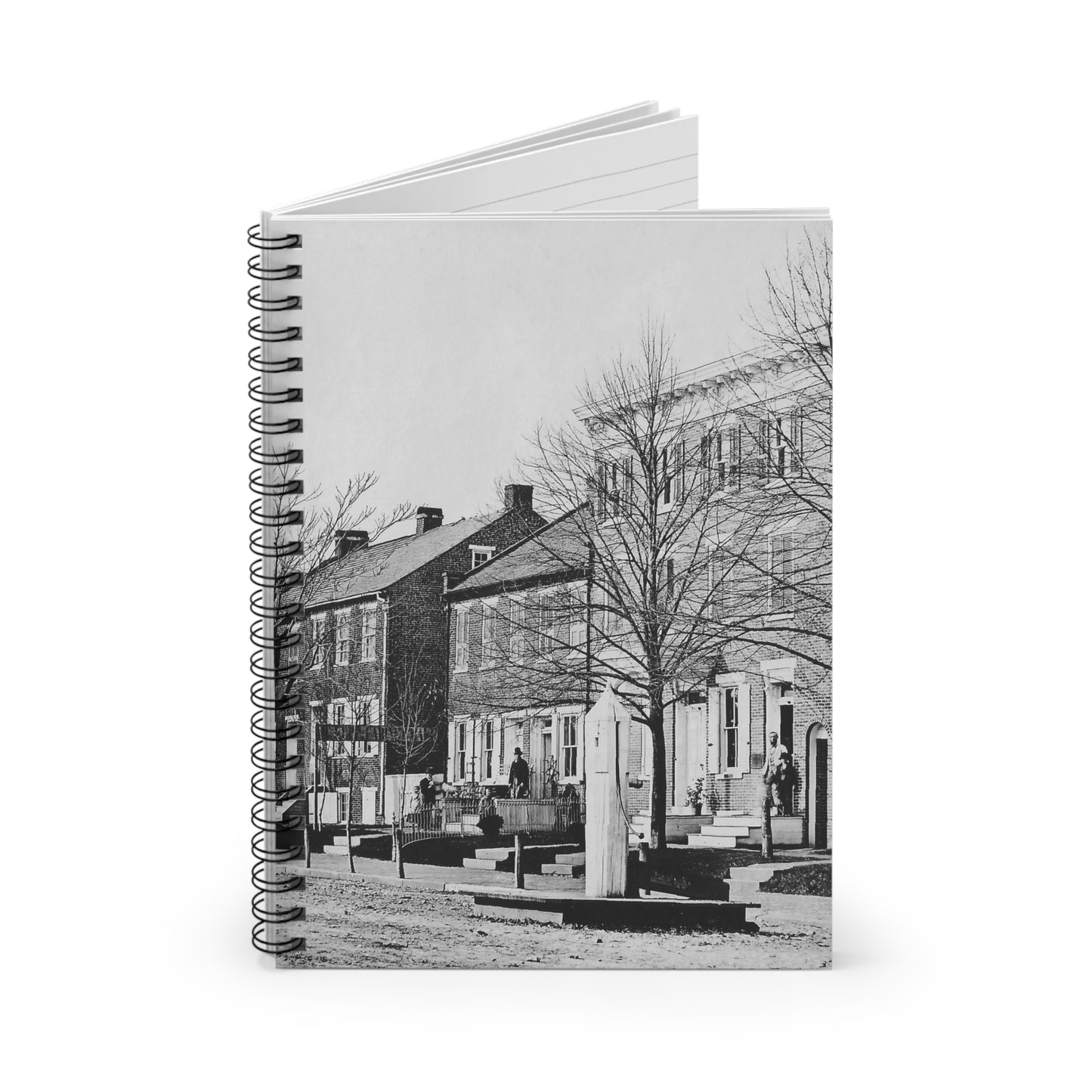 A notebook with an old historical photograph of Market Square in Manheim Pennsylvania.