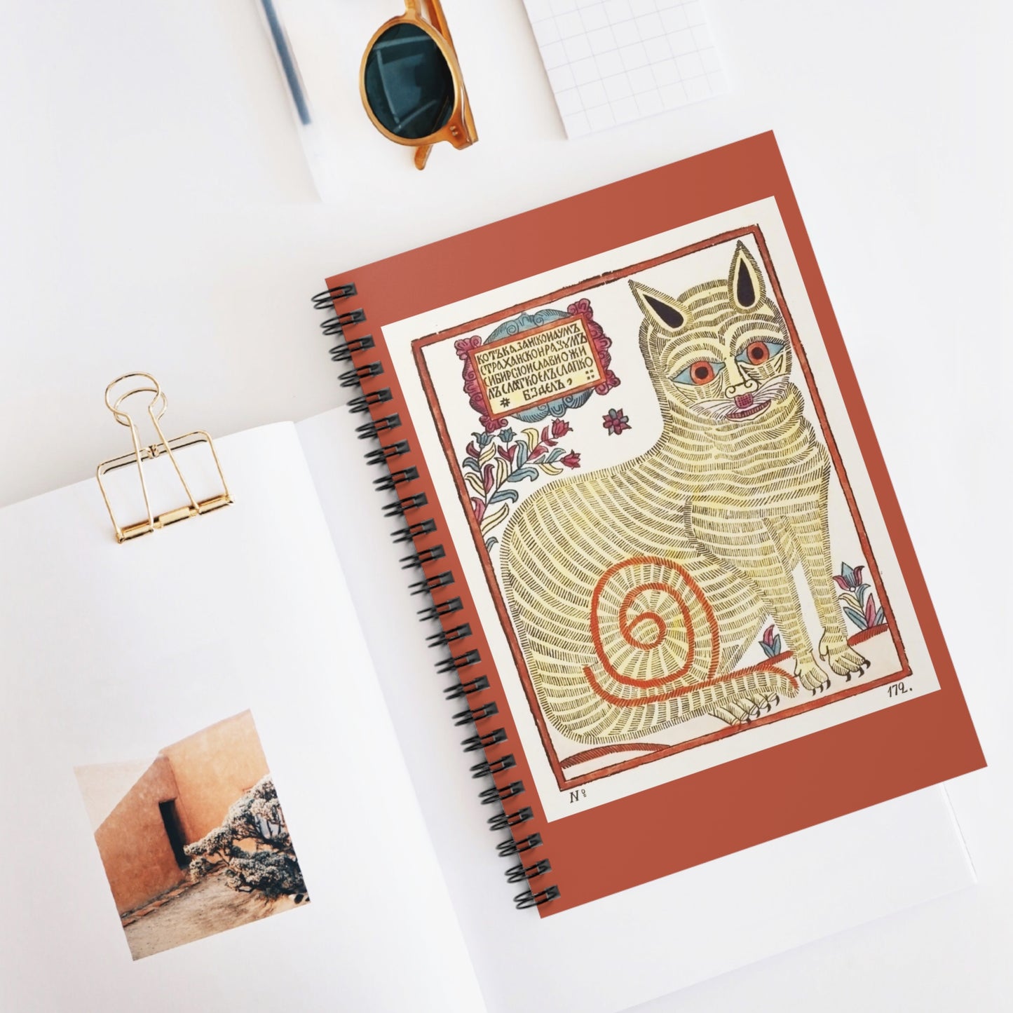 Vintage Russian Cat Spiral Notebook - Ruled Line
