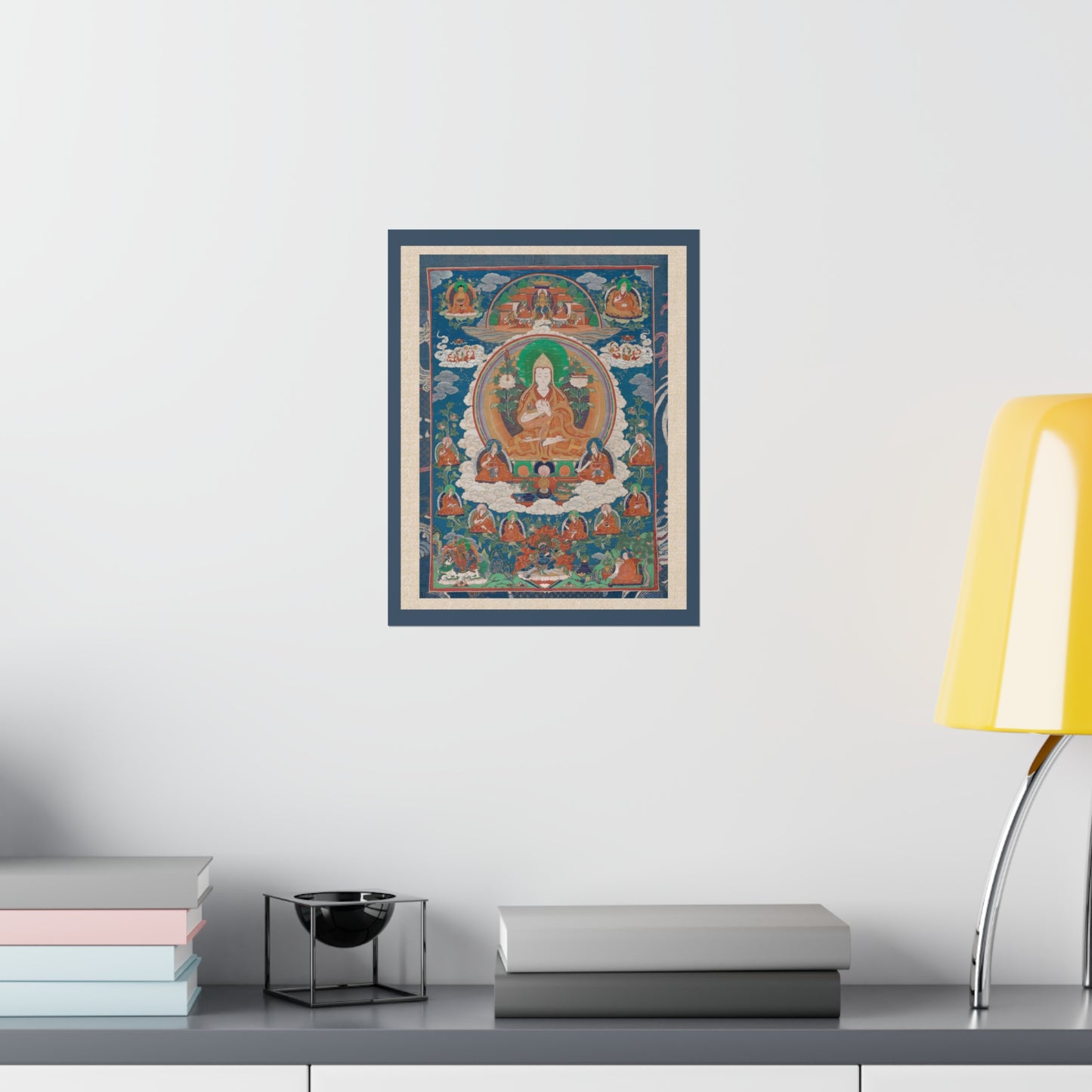 Tsong-Kha-Pa Blo-Bzang-Grags-Pa Tibetan Painted Scroll Vintage Poster Wall Art