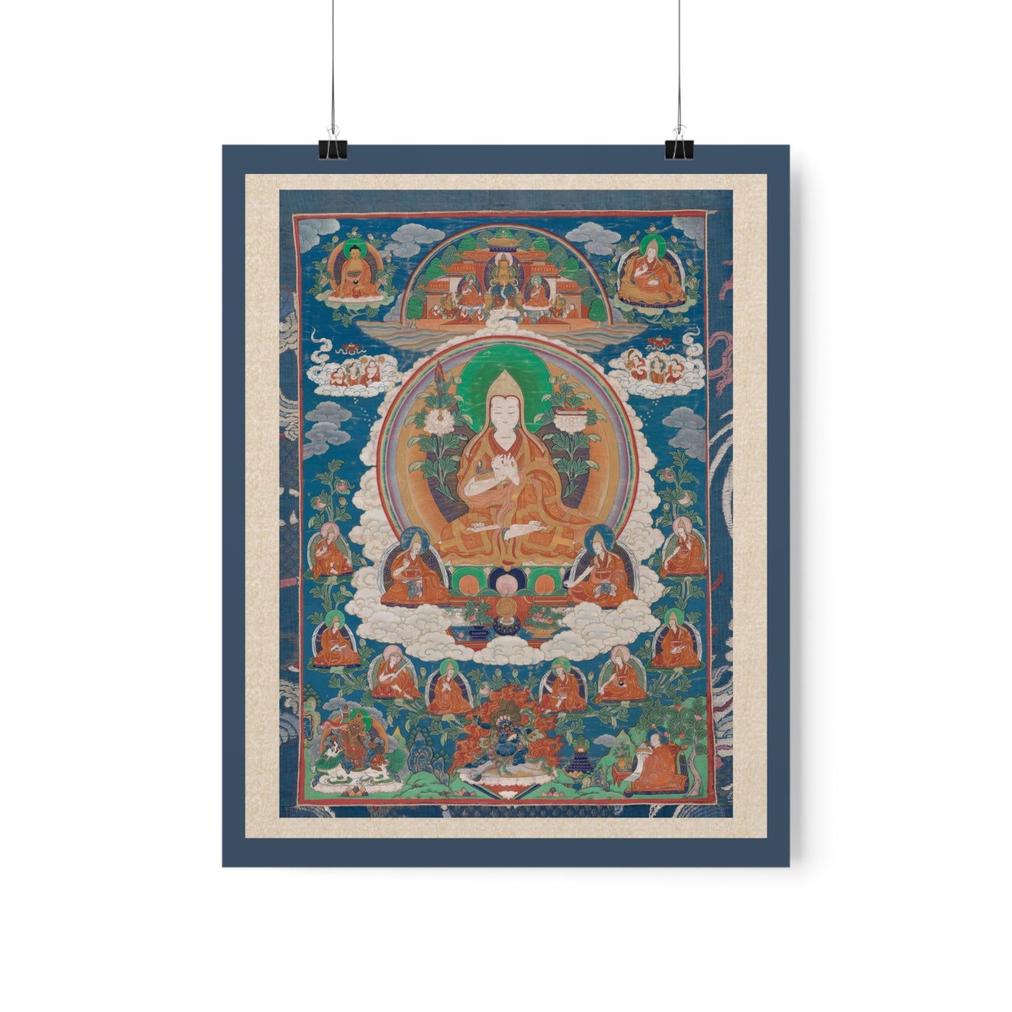 Tsong-Kha-Pa Blo-Bzang-Grags-Pa Tibetan Painted Scroll Vintage Poster Wall Art
