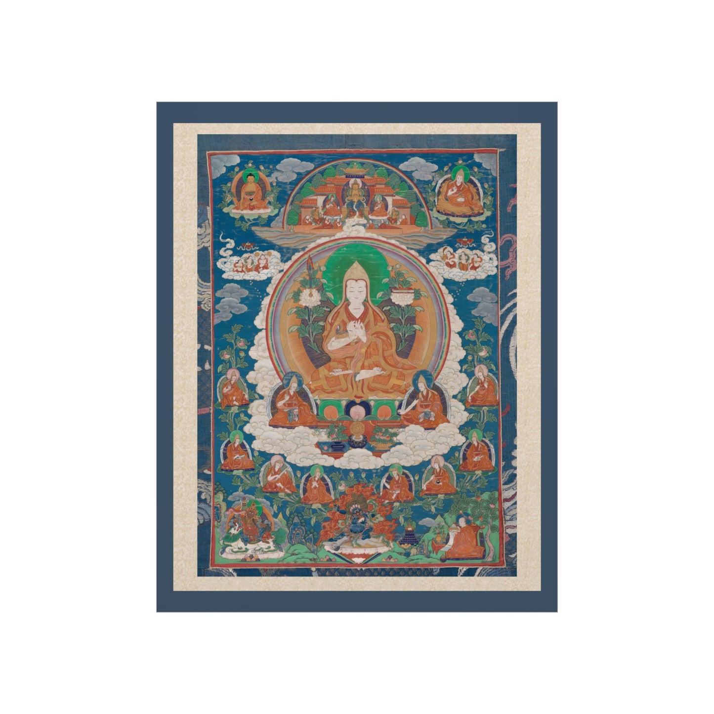 Tsong-Kha-Pa Blo-Bzang-Grags-Pa Tibetan Painted Scroll Vintage Poster Wall Art
