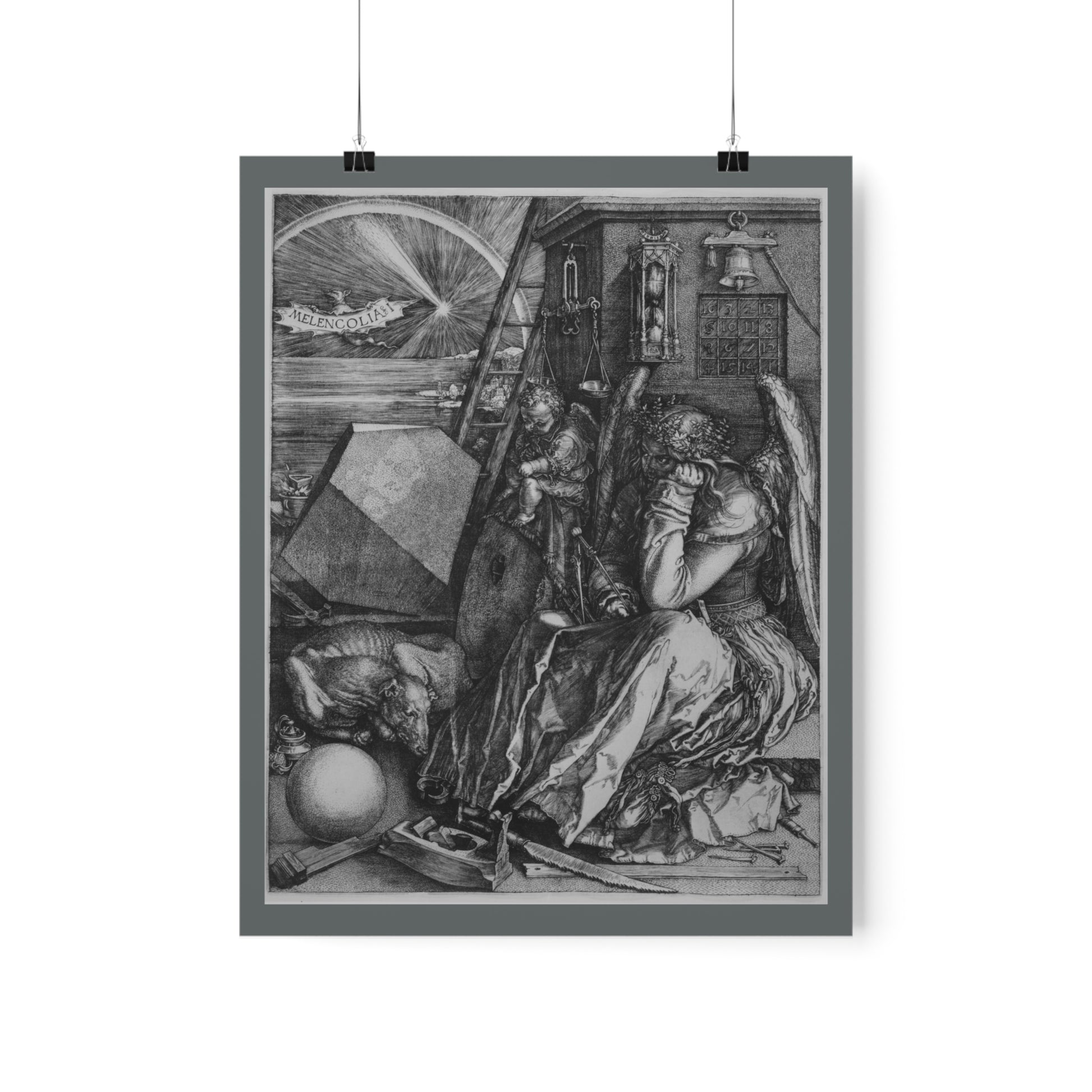 Vintage poster with Albrecht Durer's "Melancholia".