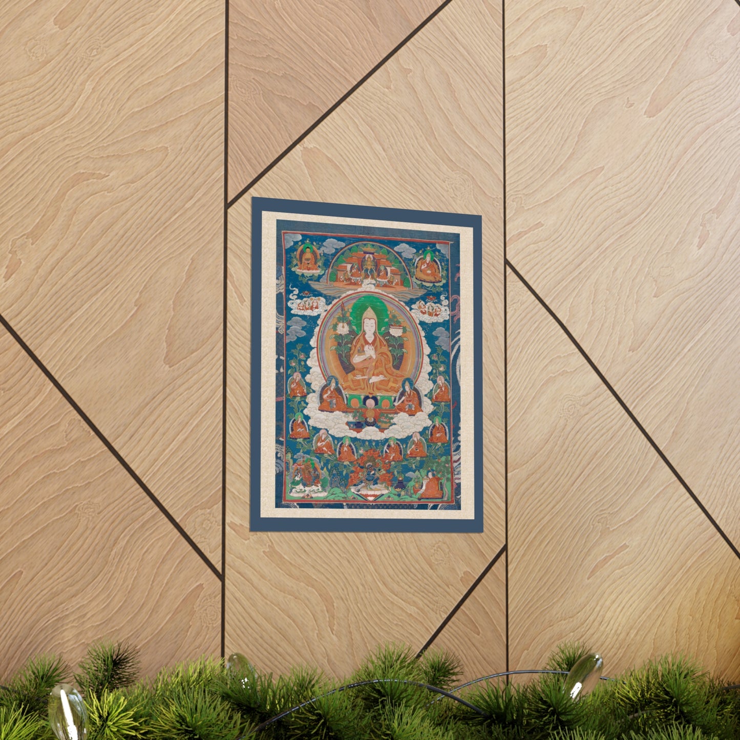 Tsong-Kha-Pa Blo-Bzang-Grags-Pa Tibetan Painted Scroll Vintage Poster Wall Art