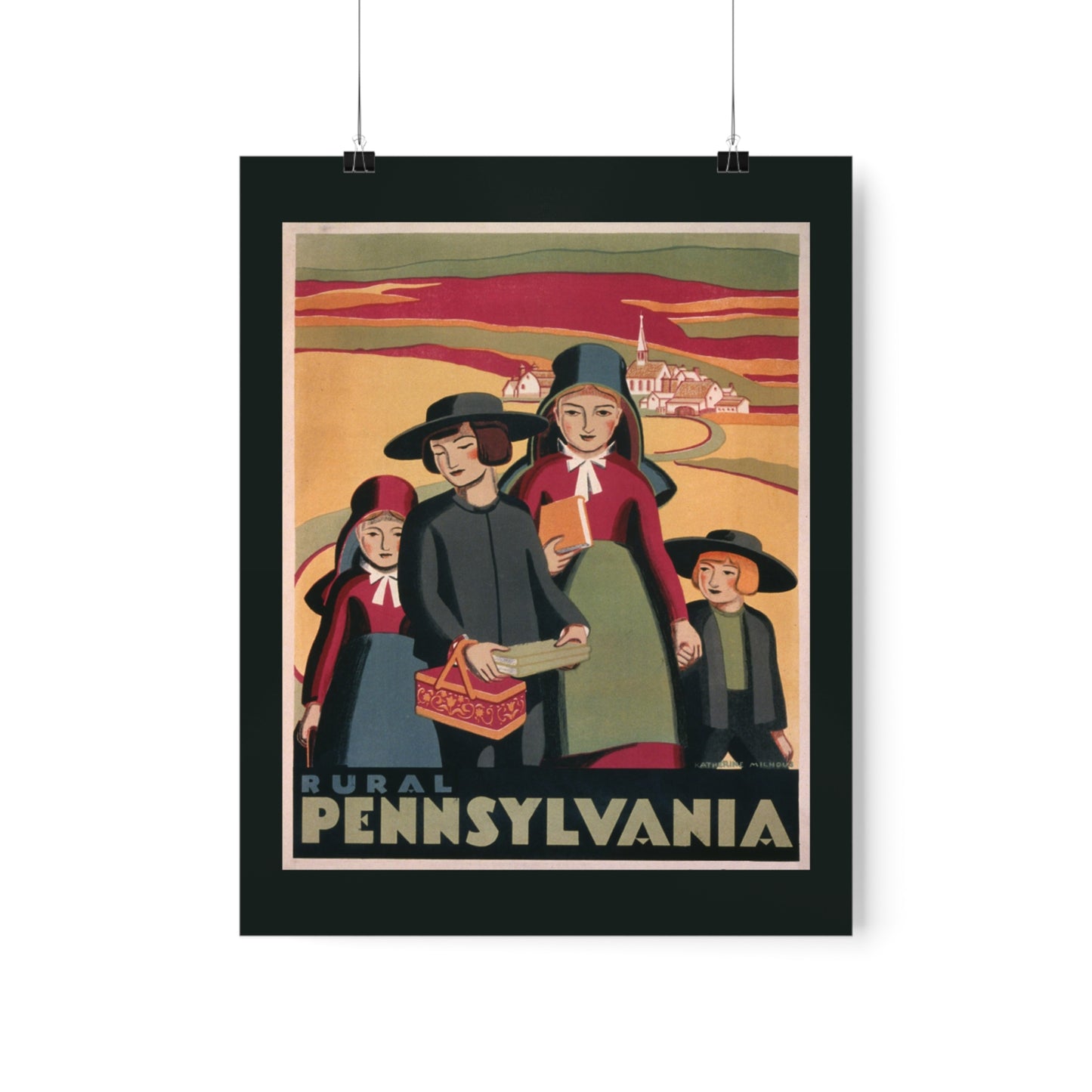 Vintage poster of Amish children and the words "Rural Pennsylvania", paying tribute to Pennsylvania Dutch heritage.