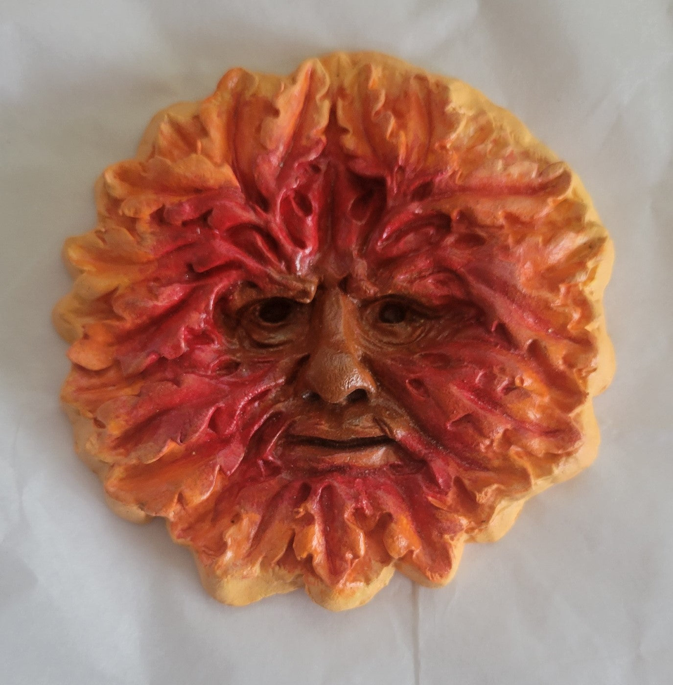 Greenman decoration, Medieval architecture, gifts for history lovers, handmade. Orange / autumn colors