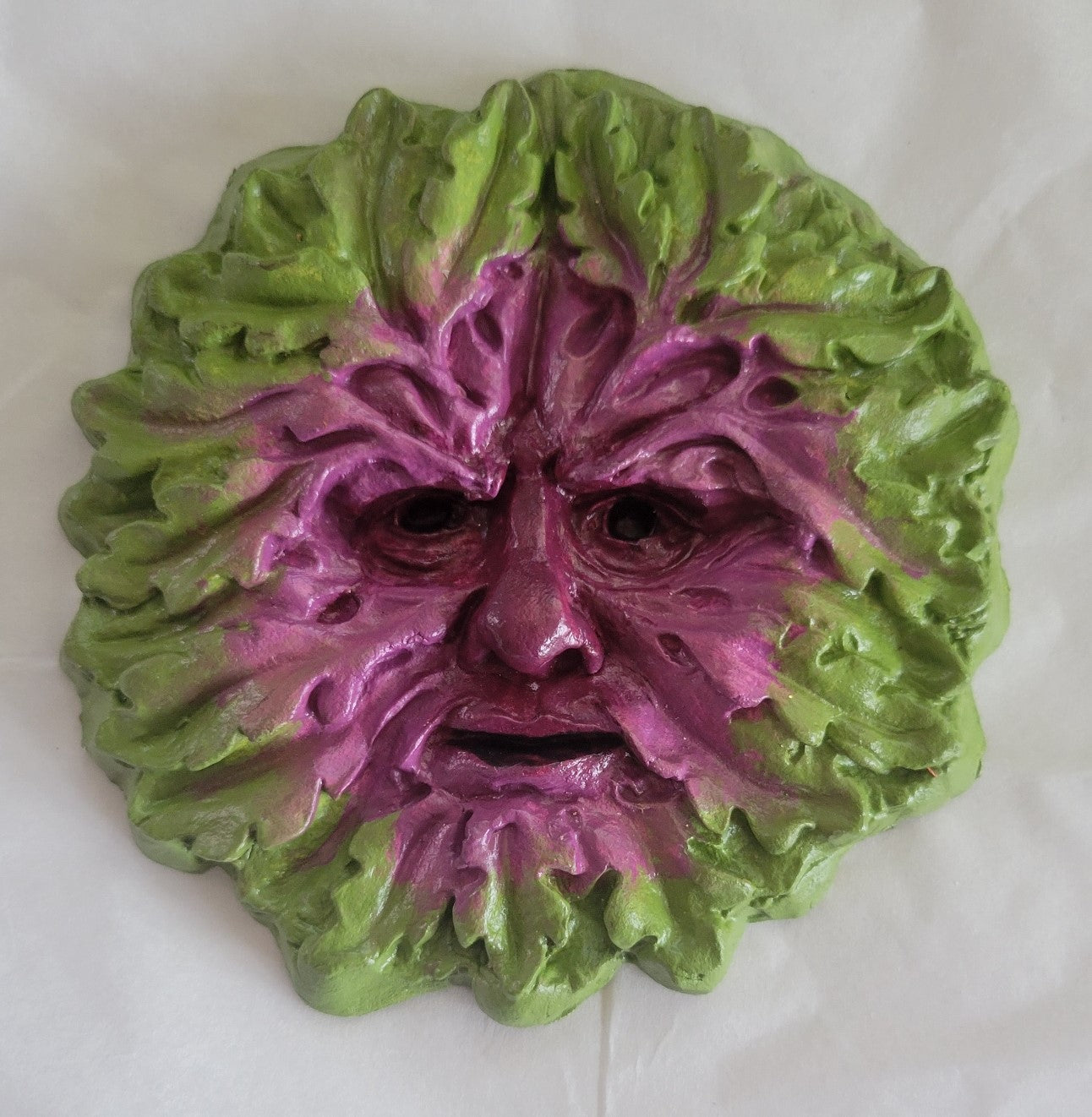 Greenman decoration, Medieval architecture, gifts for history lovers, handmade. Cabbage colors