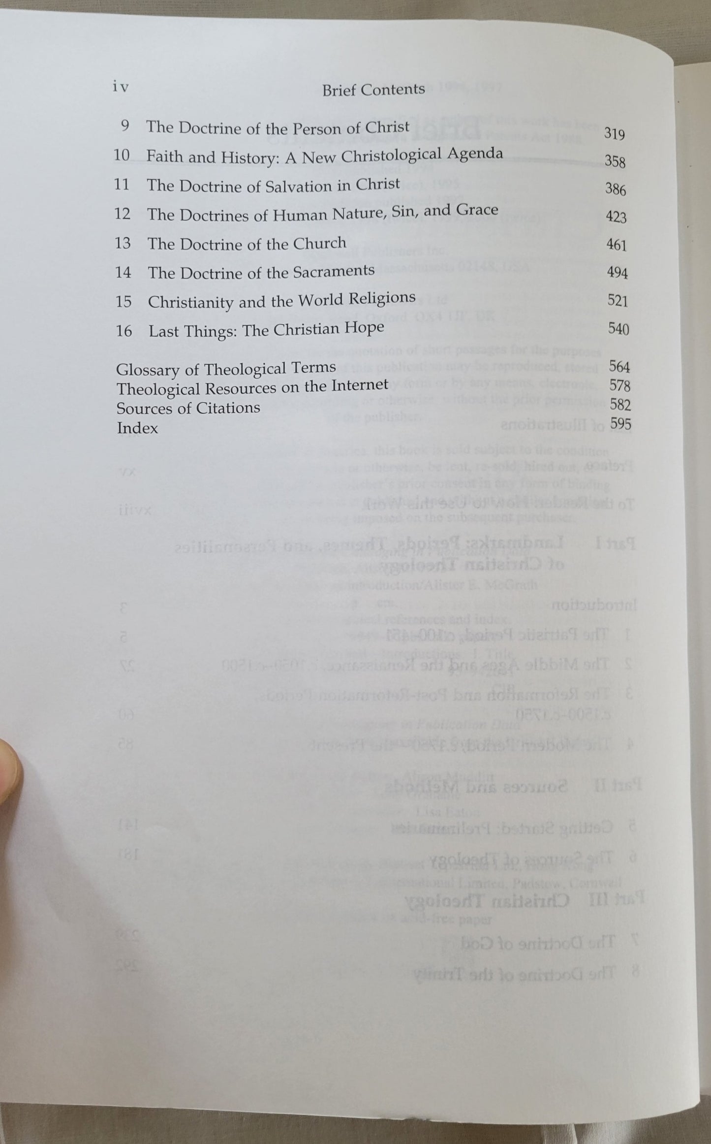 Used book. Christian Theology: An Introduction, Second Edition written by Alister McGrath, published by Blackwell Publishers.  View of table of contents.