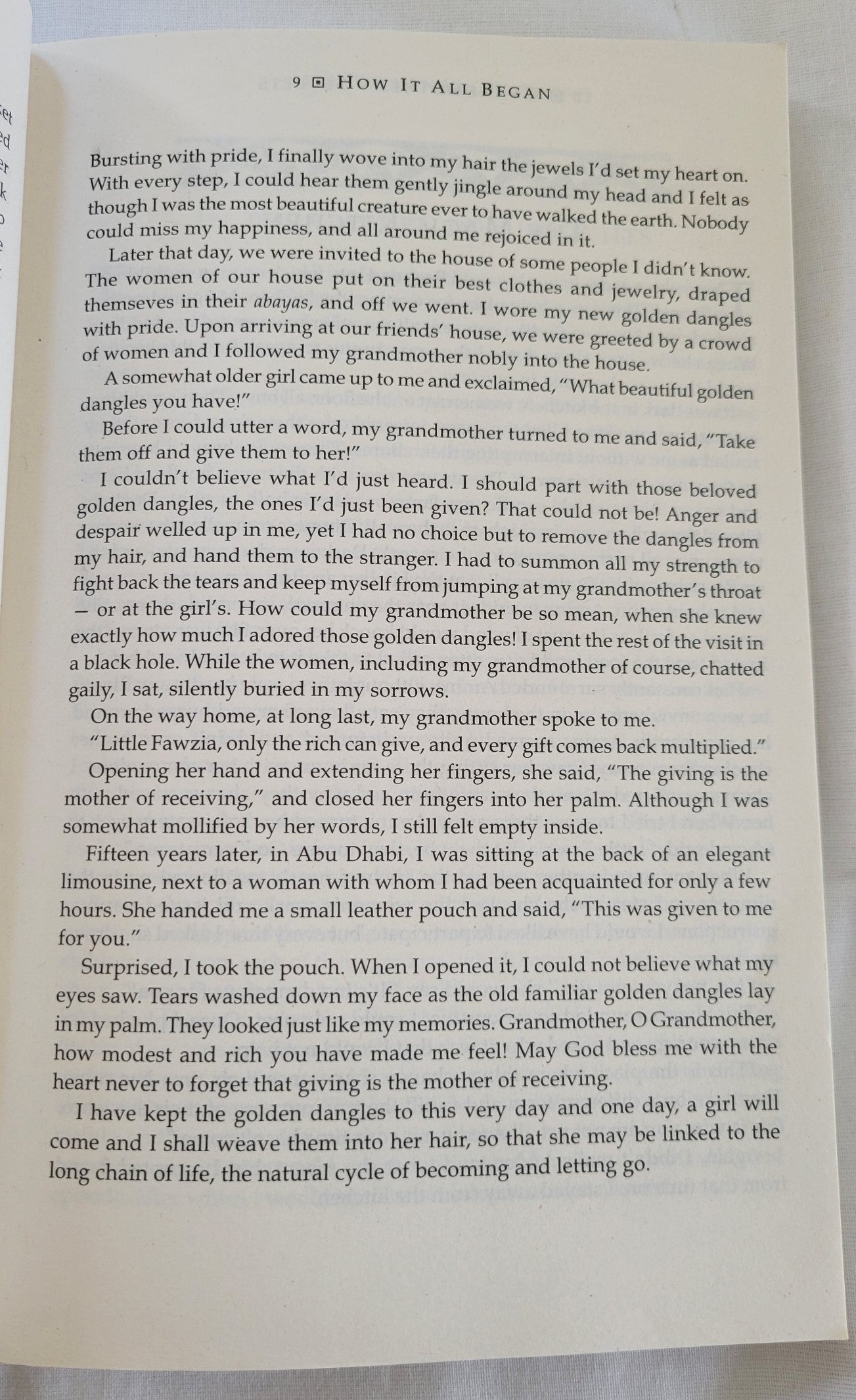 Used book for sale “Grandmother's Secrets: The Ancient Rituals and Healing Power of Belly Dancing” written by Rosina-Fawzia Al-Rawi, translated by Monique Arav.  View of page 9