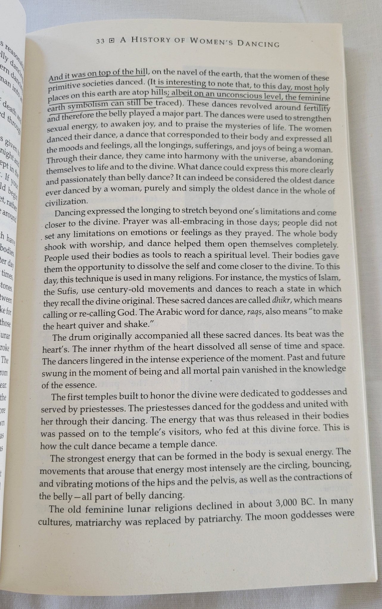 Used book for sale “Grandmother's Secrets: The Ancient Rituals and Healing Power of Belly Dancing” written by Rosina-Fawzia Al-Rawi, translated by Monique Arav.  View of page 33