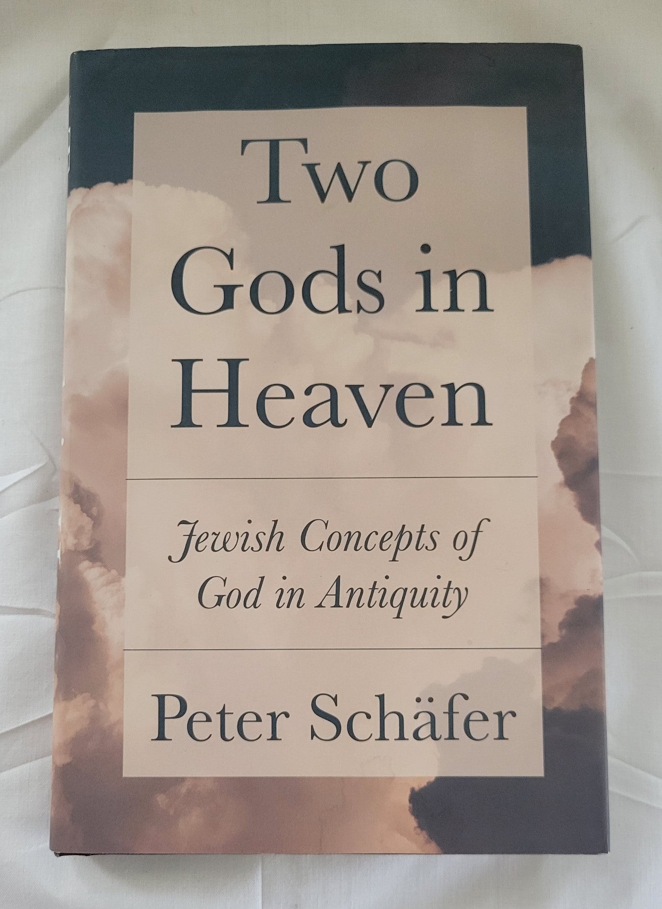 Used book for sale “Two Gods in Heaven: Jewish Concepts of God in Antiquity” written by Peter Schäfer. Front cover.