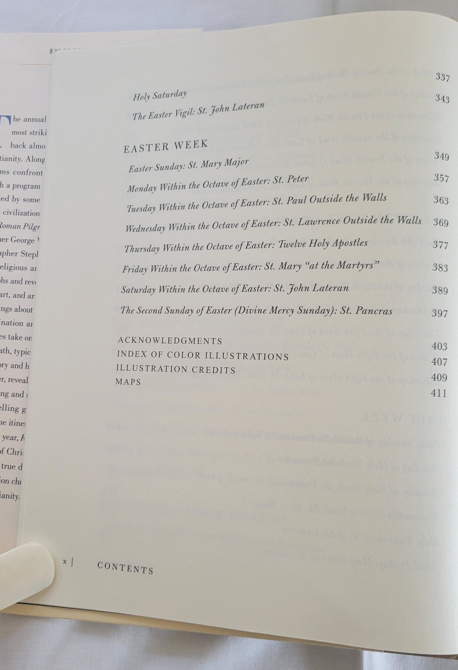 Used book for sale “Roman Pilgrimage: The Station Churches” by George Weigel with Elizabeth Lev and Stephen Weigel.  View of table of contents.