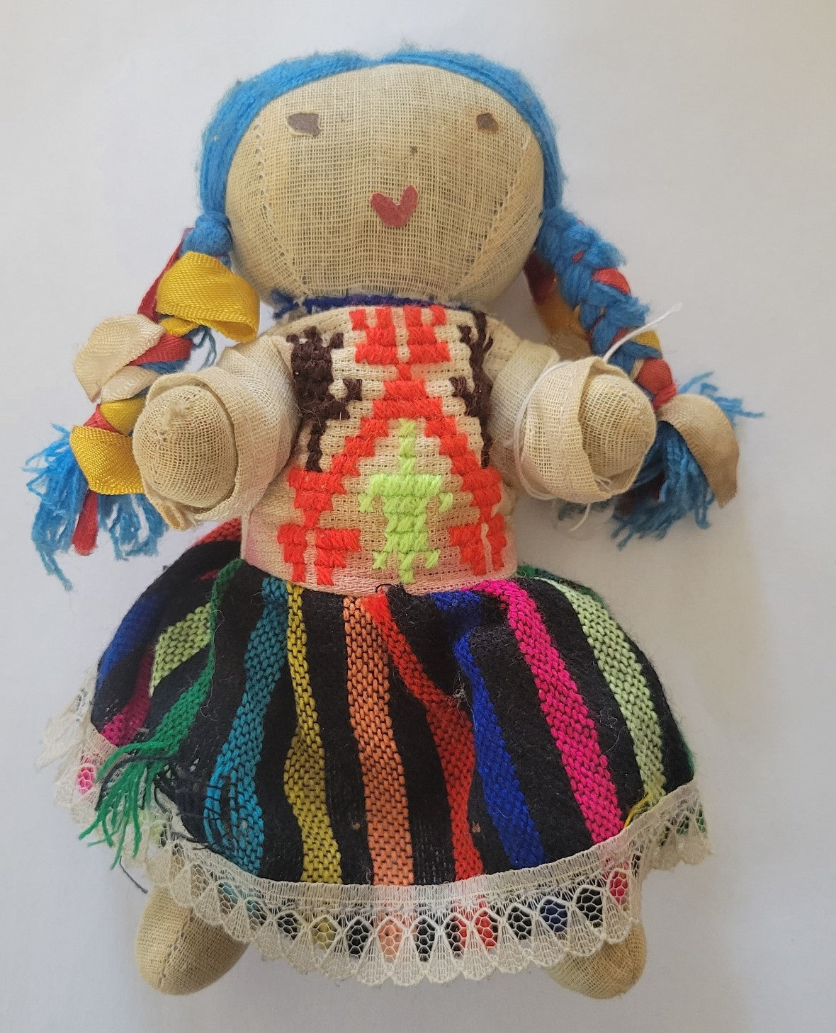 Vintage Mexican rag doll. Front view.