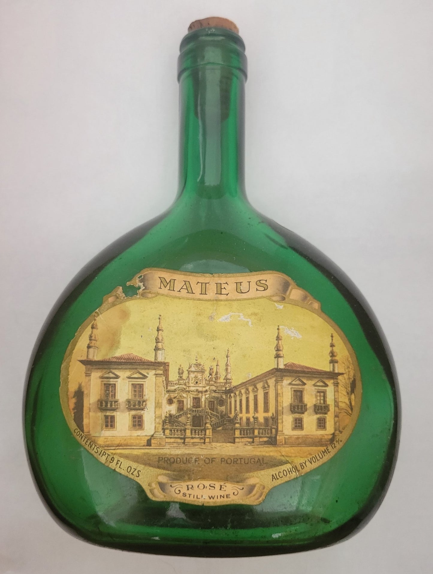 Vintage Rose Still wine bottle by Mateus, made in Portugal. Front view.