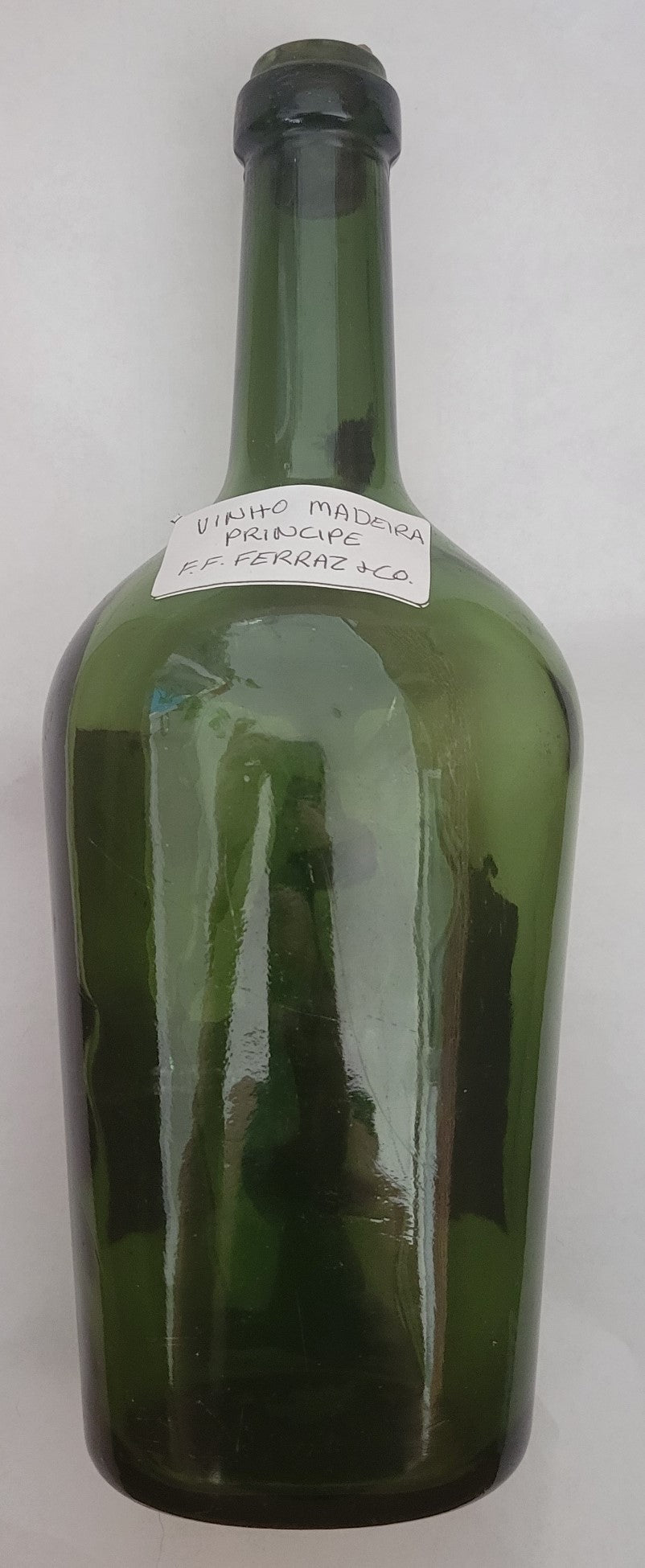 Antique Vinho Madeira Principe Wine Bottle by F. F. Ferraz & Co. from Portugal. Back cover.