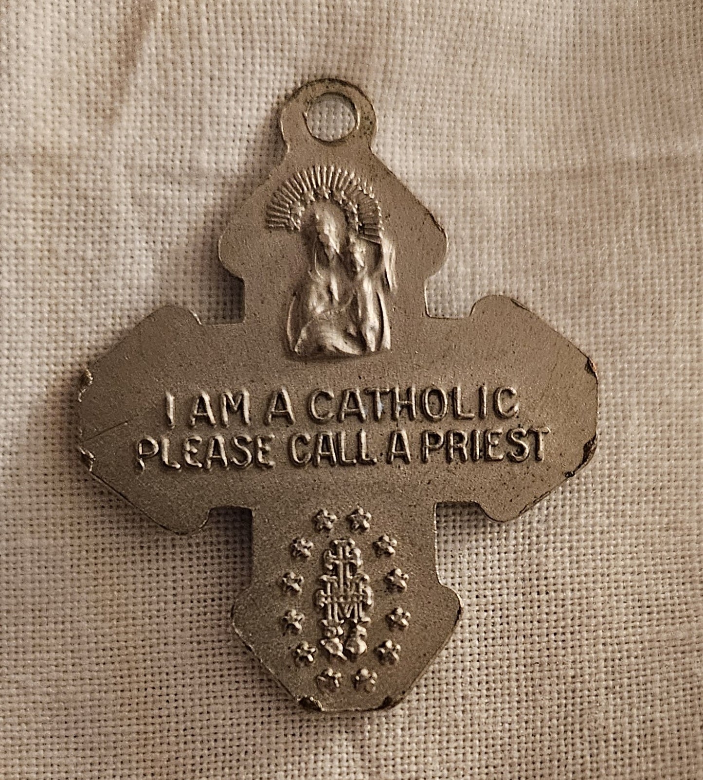 Silver Plated Catholic Cross Pendant "I Am a Catholic Please Call a Priest"