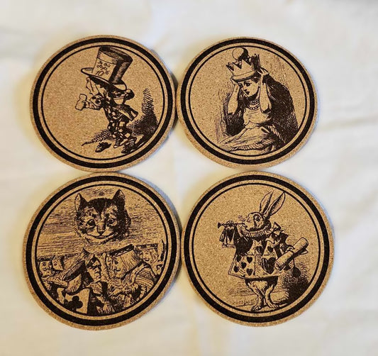 Alice in Wonderland Vintage Coaster Set - Cheshire Cat and more!