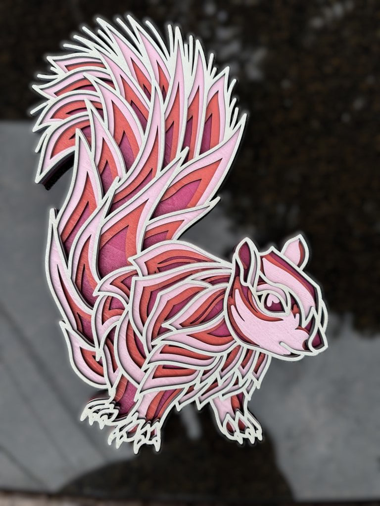 Pink Squirrel - Layered Wood Wall Decor