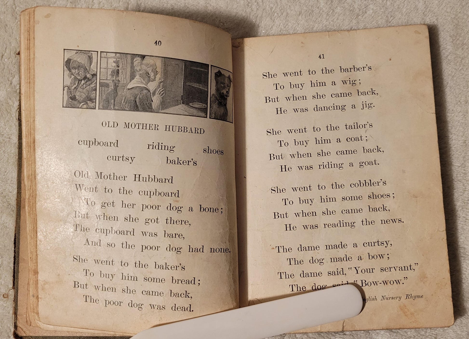 Antique book for sale "The Beacon First Reader" by James H. Fassett, Ginn and Company, 1913.  A child's schoolbook. Pages 40 and 41