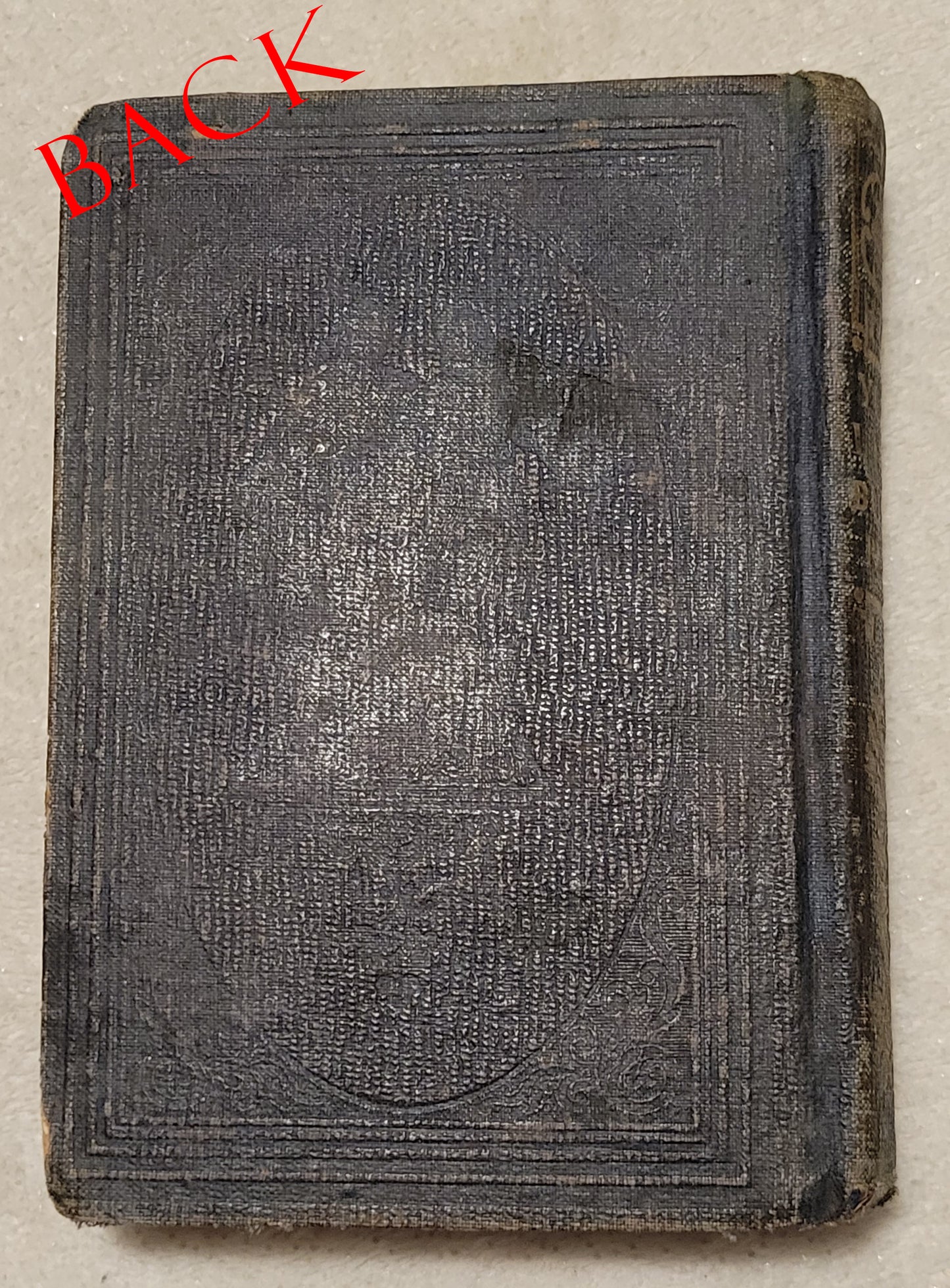 Antique book for sale “Young Lady's Book of Elegant Prose” by British and American authors, published by John Ball in Philadelphia in 1851. Back view.
