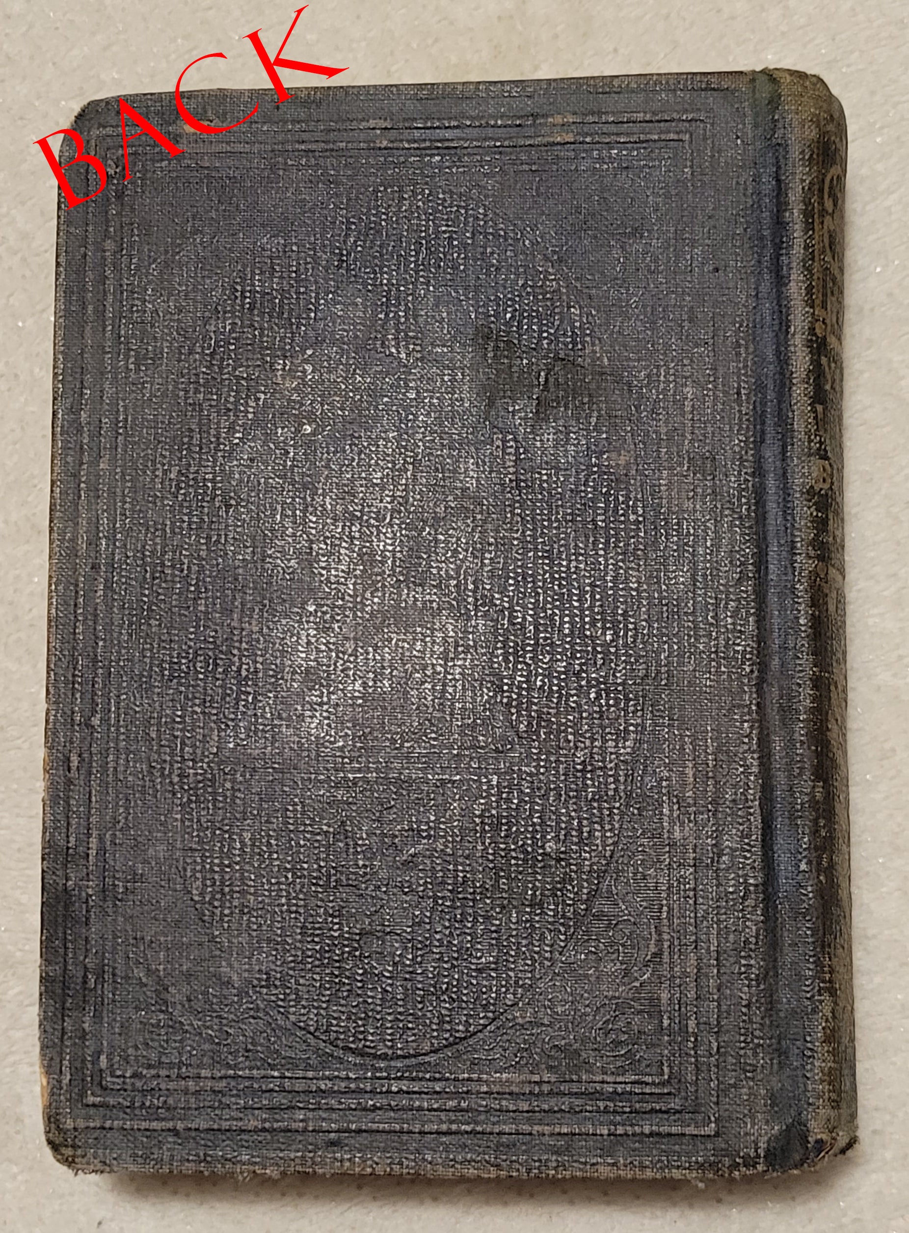 Antique book for sale “Young Lady's Book of Elegant Prose” by British and American authors, published by John Ball in Philadelphia in 1851. Back view.