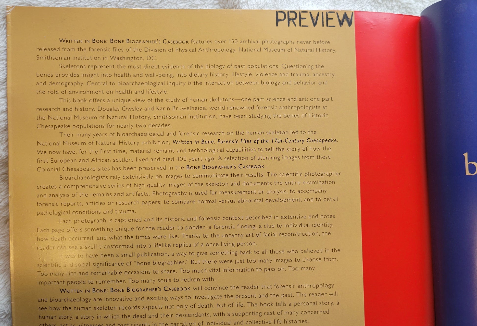 Used book for sale "Written in Bone" by Douglas Owsley and Karin Bruwelheide, published by LeanTo Press, 2009. Preview