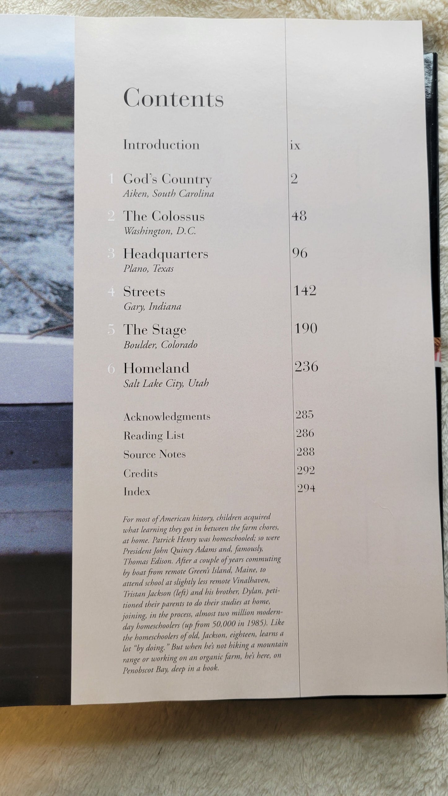 Used book for sale "In Search of America" by Peter Jennings and Todd Brewster, published by Hyperion, 2002, first edition. View of table of contents.