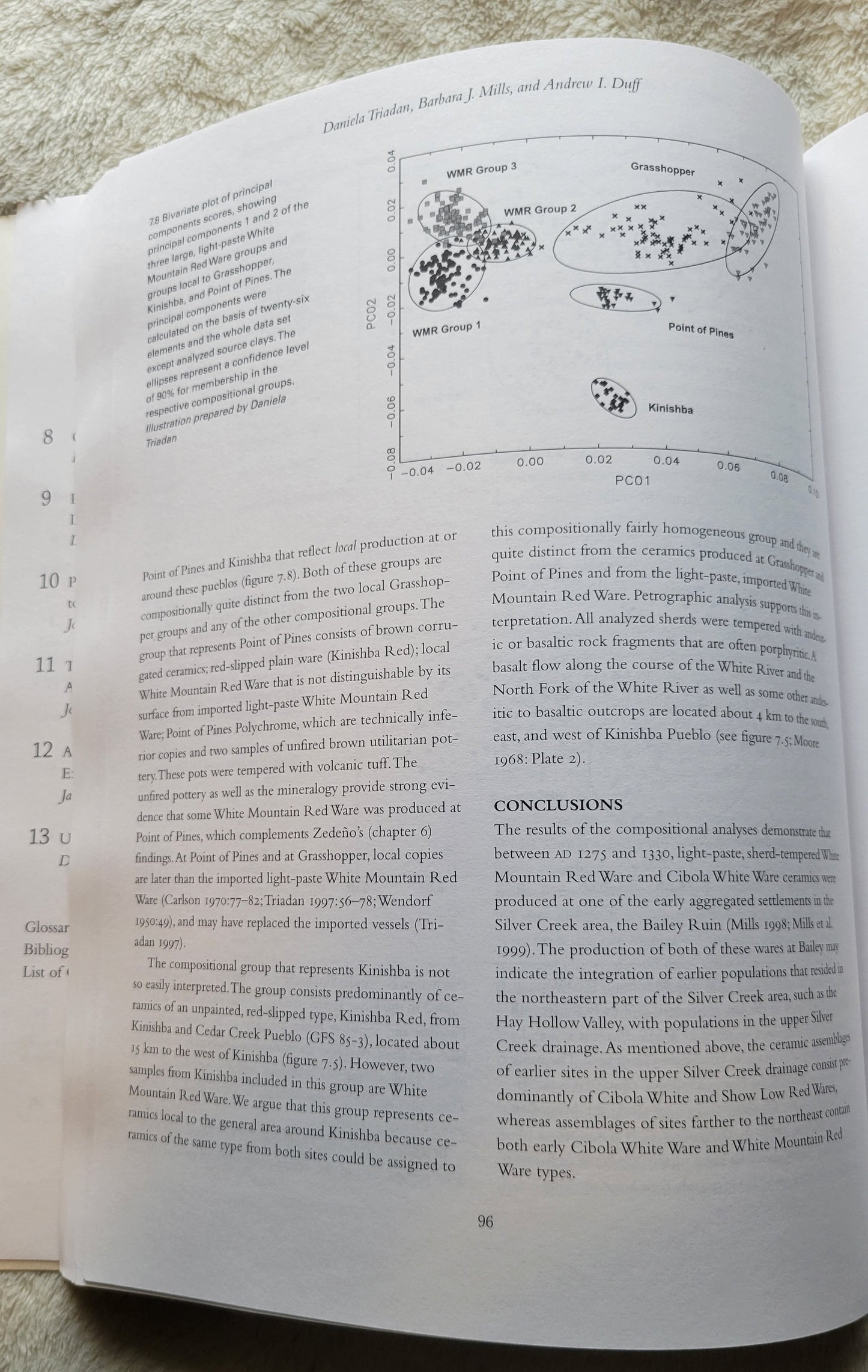 Used book.  "Ceramic Production and Circulation in the Greater Southwest: Source Determination by INAA and Complementary Mineralogical Investigations" edited by Dr. Donna M. Glowacki and Dr.Hector Neff, published by the Cotsen Institute of Archaeology at UCLA, 2002. View of page 96.