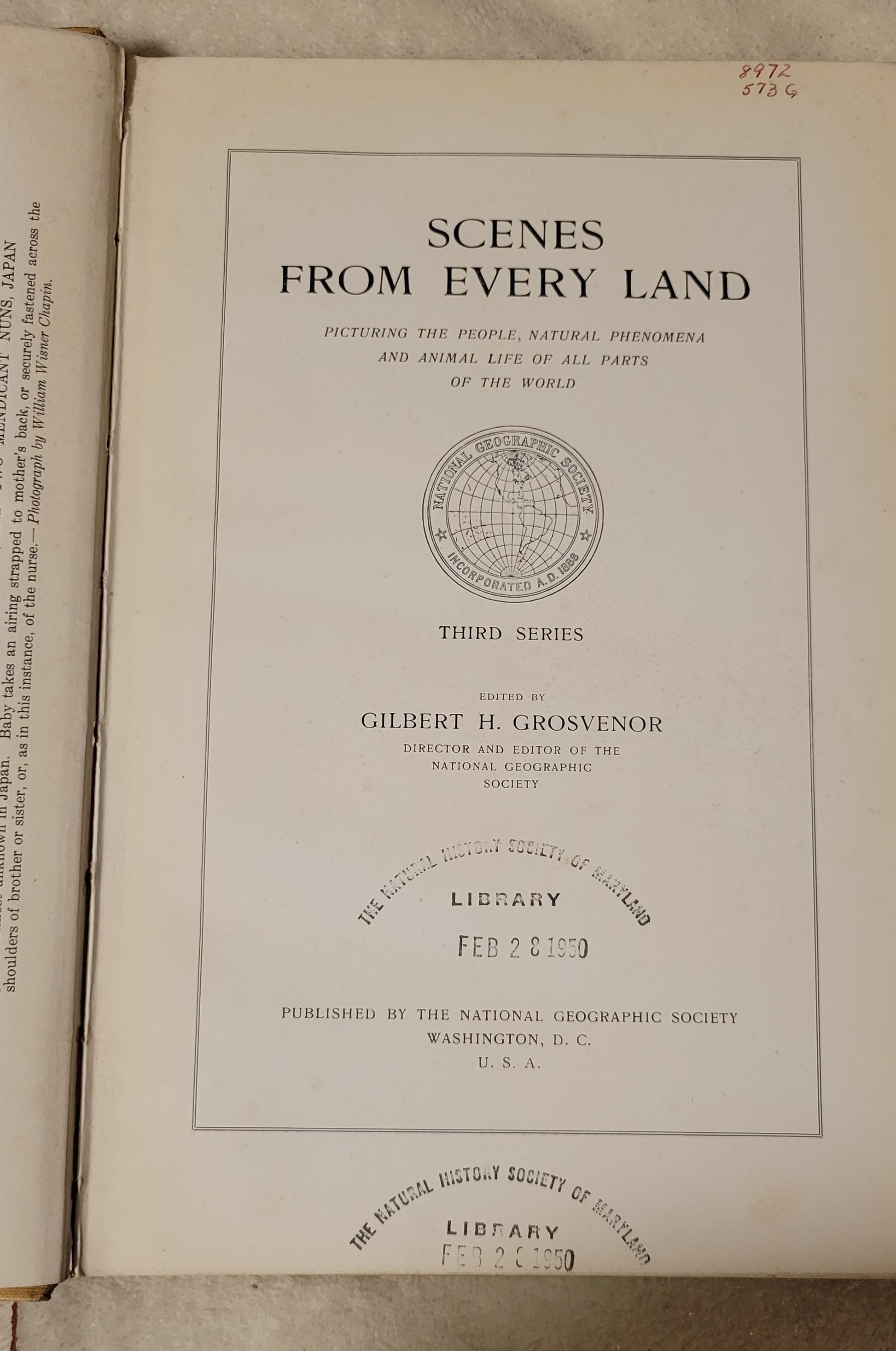 Antique book for sale National Geographic’s "Scenes from Every Land" by Gilbert H. Grosvenor. Title page.