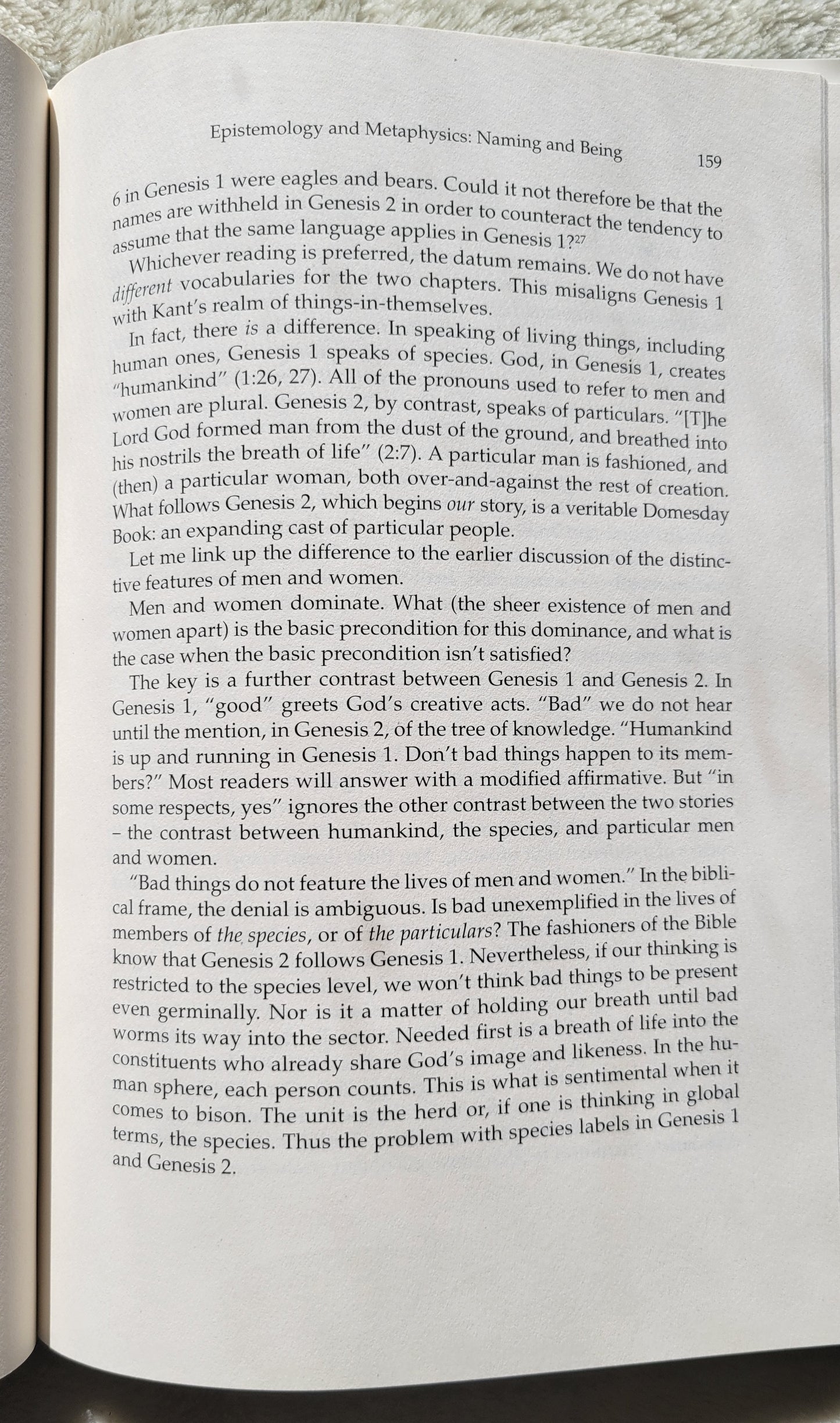 Used book for sale "I Am: Monotheism and the Philosophy of the Bible" by Mark Glouberman, University of Toronto Press, 2019. View of page 159.