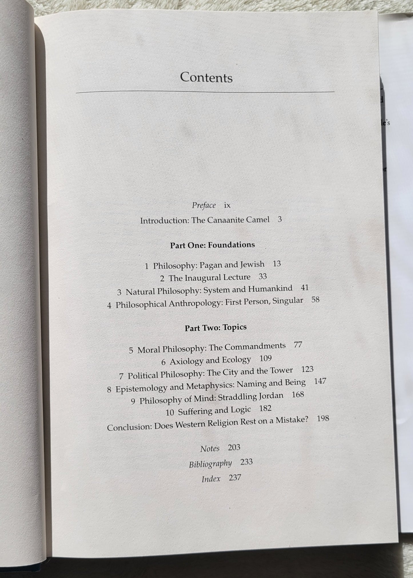 Used book for sale "I Am: Monotheism and the Philosophy of the Bible" by Mark Glouberman, University of Toronto Press, 2019. View of table of contents.