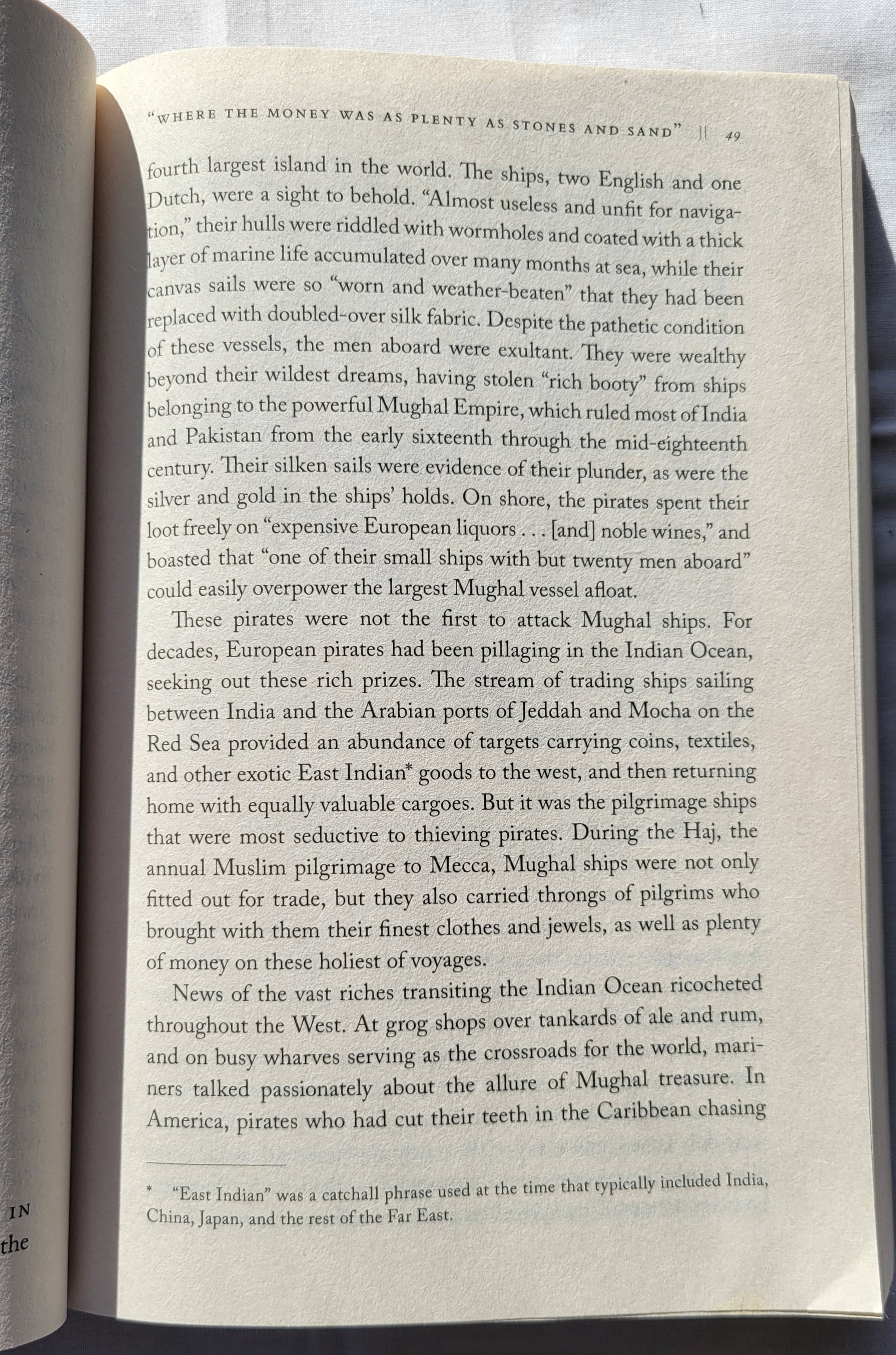 "Black Flags Blue Waters: The Epic History of America's Most Notorious Pirates" by Eric Jay Dolin, published by Liveright in 2018.  "With surprising tales of vicious mutineers, imperial riches, and high-seas intrigue, Black Flags, Blue Waters vividly reanimates the “Golden Age” of piracy in the Americas.  View of page 49