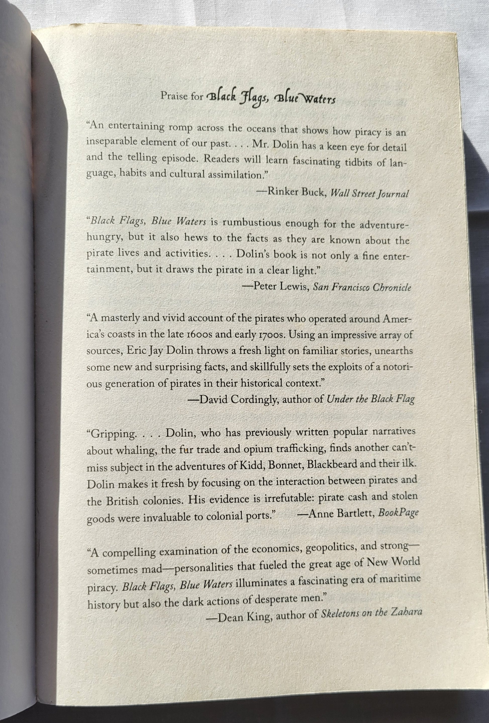 "Black Flags Blue Waters: The Epic History of America's Most Notorious Pirates" by Eric Jay Dolin, published by Liveright in 2018.  "With surprising tales of vicious mutineers, imperial riches, and high-seas intrigue, Black Flags, Blue Waters vividly reanimates the “Golden Age” of piracy in the Americas.  View of inside reviews.
