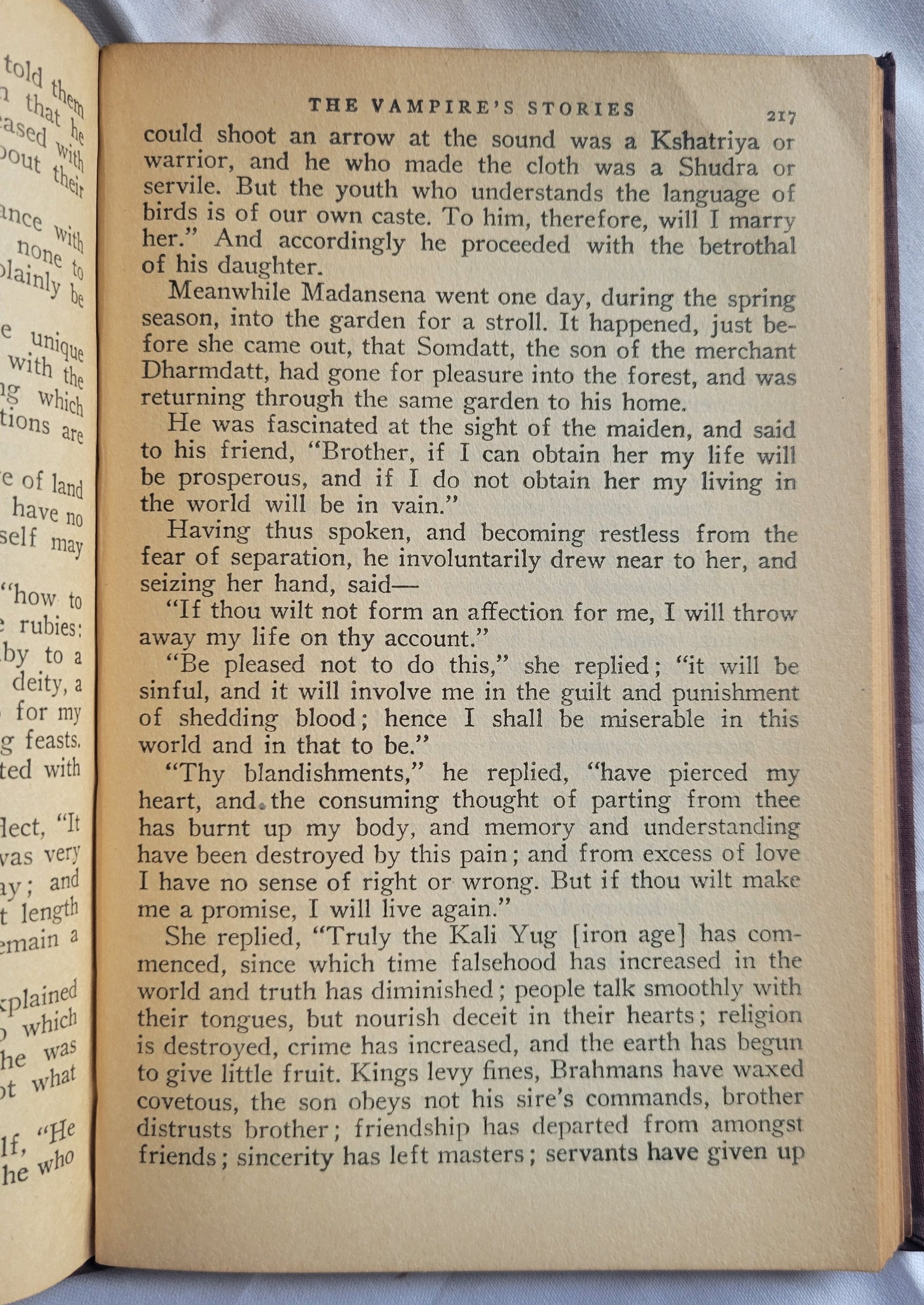 Vintage book for sale, "Oriental Romances" First Edition, edited and introduction by Manuel Komroff, published by The Modern Library in 1930. View of page 217