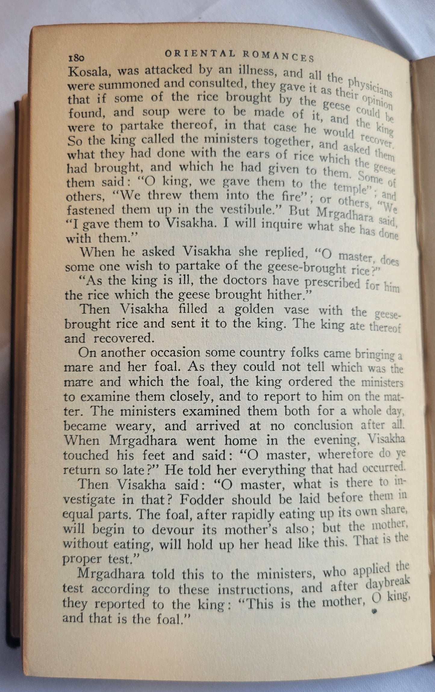 Vintage book for sale, "Oriental Romances" First Edition, edited and introduction by Manuel Komroff, published by The Modern Library in 1930. View of page 180
