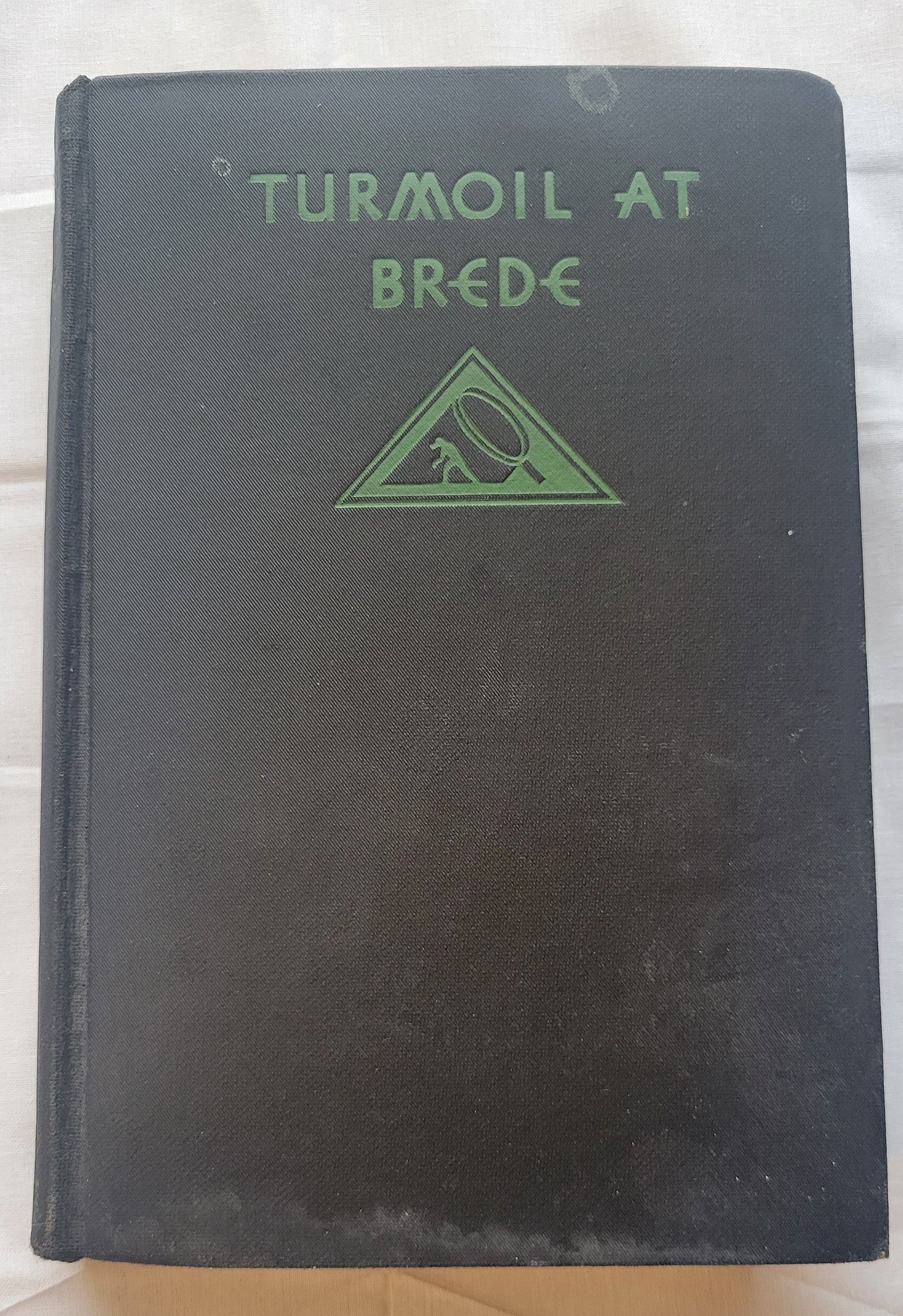 Antique book for sale “Turmoil at Brede, First Edition” by Seldon Truss, published by The Mystery League in 1931. Front cover.