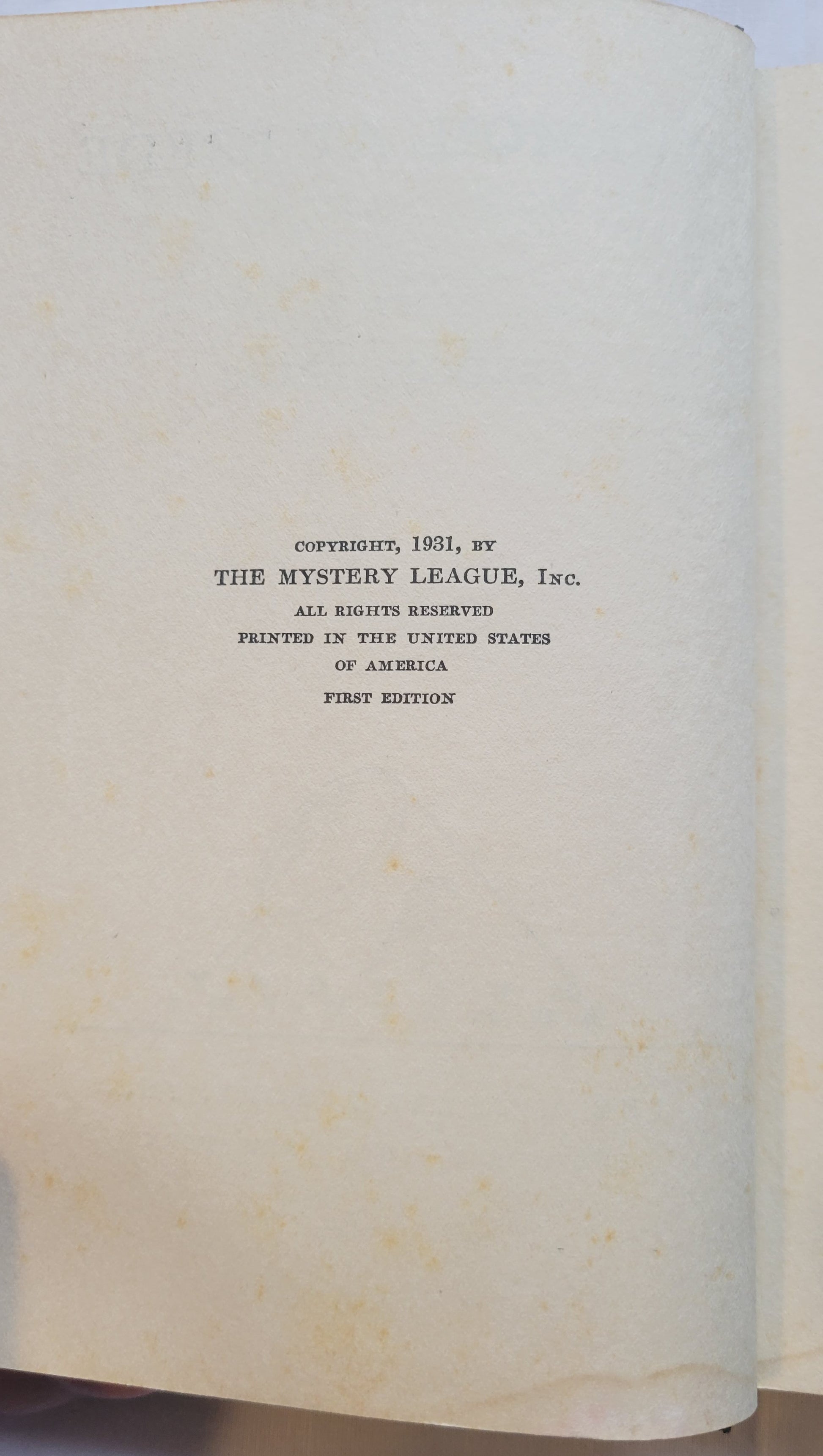 Antique book for sale “Turmoil at Brede, First Edition” by Seldon Truss, published by The Mystery League in 1931. Copyright info.