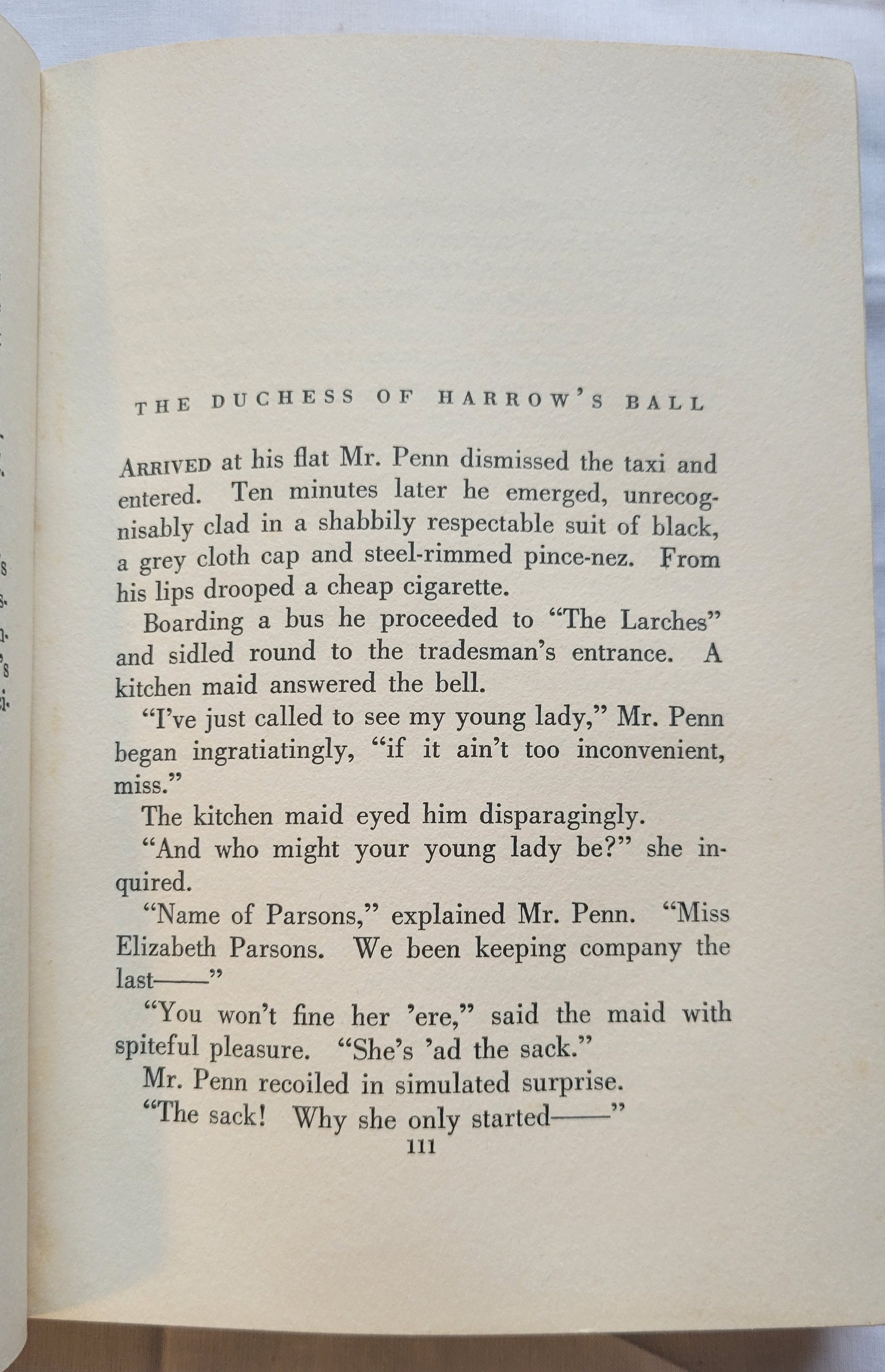 Antique book for sale “Turmoil at Brede, First Edition” by Seldon Truss, published by The Mystery League in 1931. Page 111