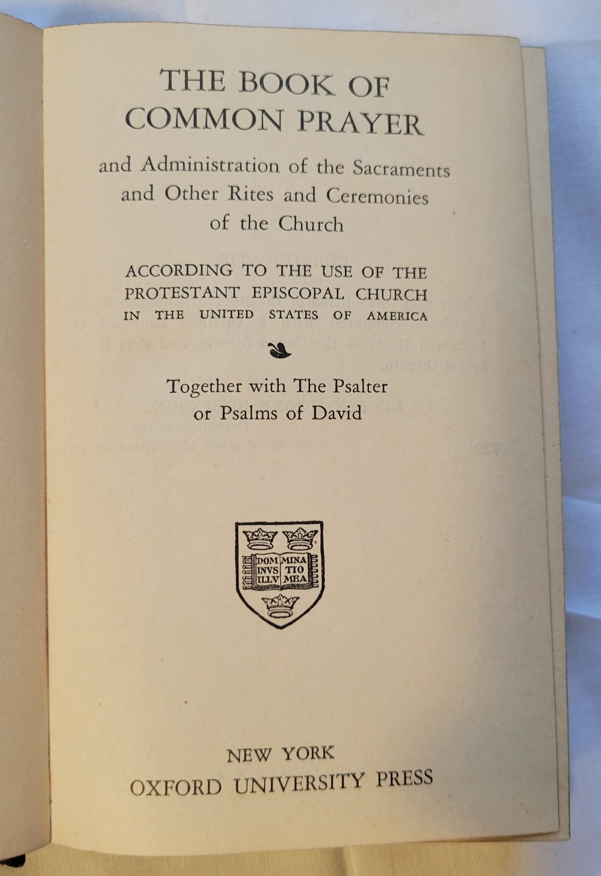  Antique book for sale "The Book of Common Prayer: And Administration of the Sacraments and Other Rites and Ceremonies of the Church: According to the Use of the Protestant Episcopal Church in the United States of America", published by Oxford University Press, 1929. Title page.