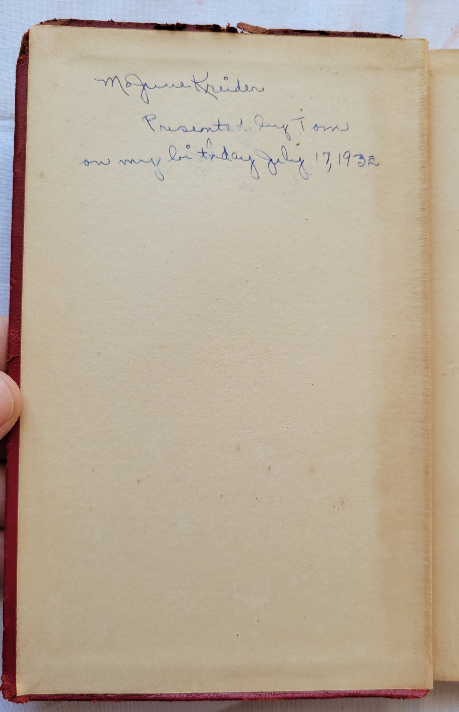 Antique book for sale, Homer's ancient Greek epic, The Odyssey translated by Alexander Pope, published by A. L. Burt Company (before 1932), with notes from Rev. Theodore Alois Buckley M.A. View of inside with hand writing from 1932.