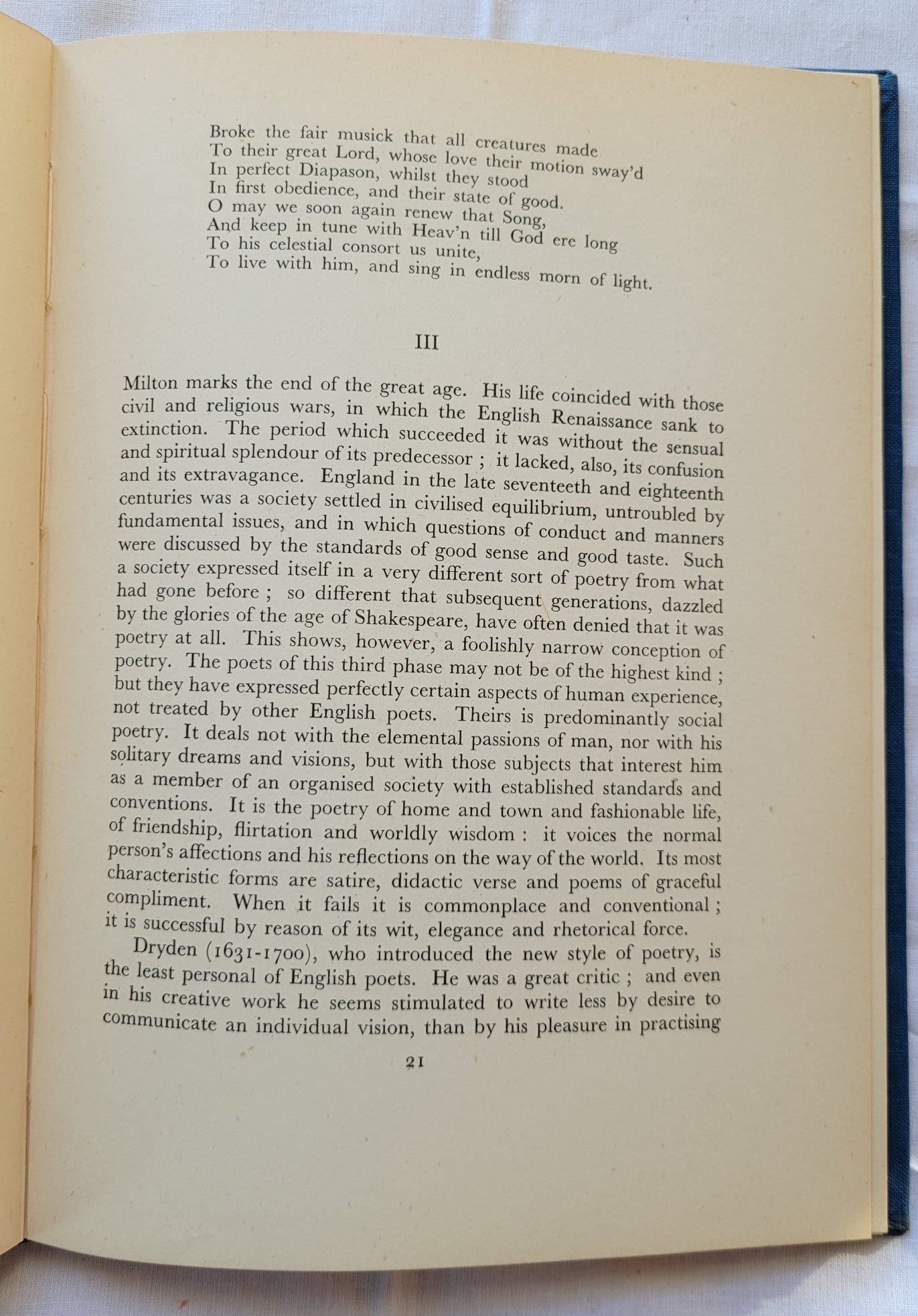 Vintage book for sale "The English Poets" by Lord David Cecil, published by Hastings House, 1940. Page 21