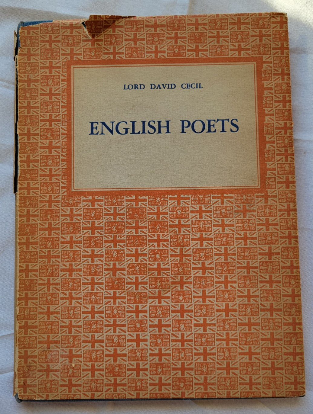 Vintage book for sale "The English Poets" by Lord David Cecil, published by Hastings House, 1940. Front cover with jacket.