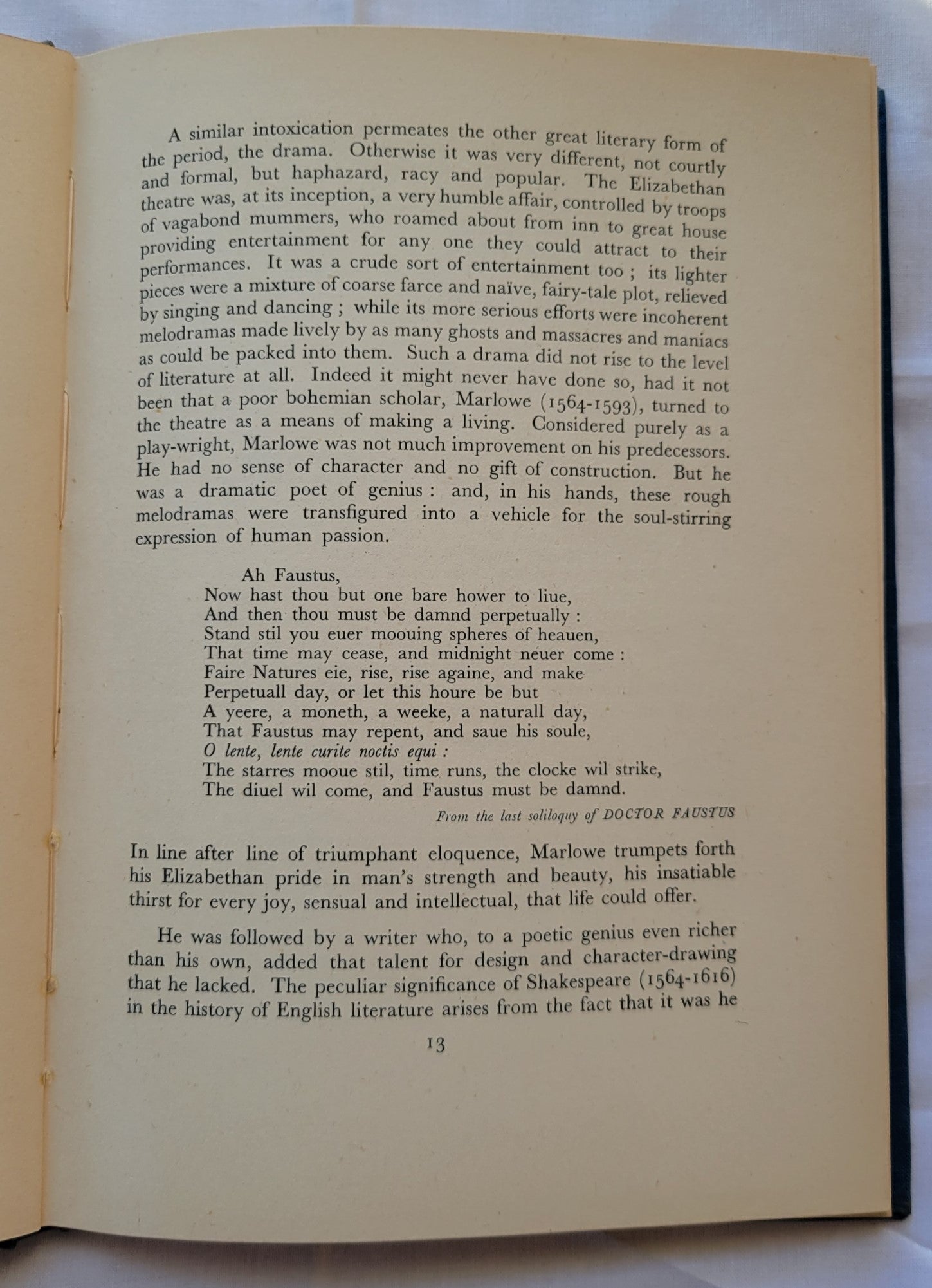 Vintage book for sale "The English Poets" by Lord David Cecil, published by Hastings House, 1940. Page 13